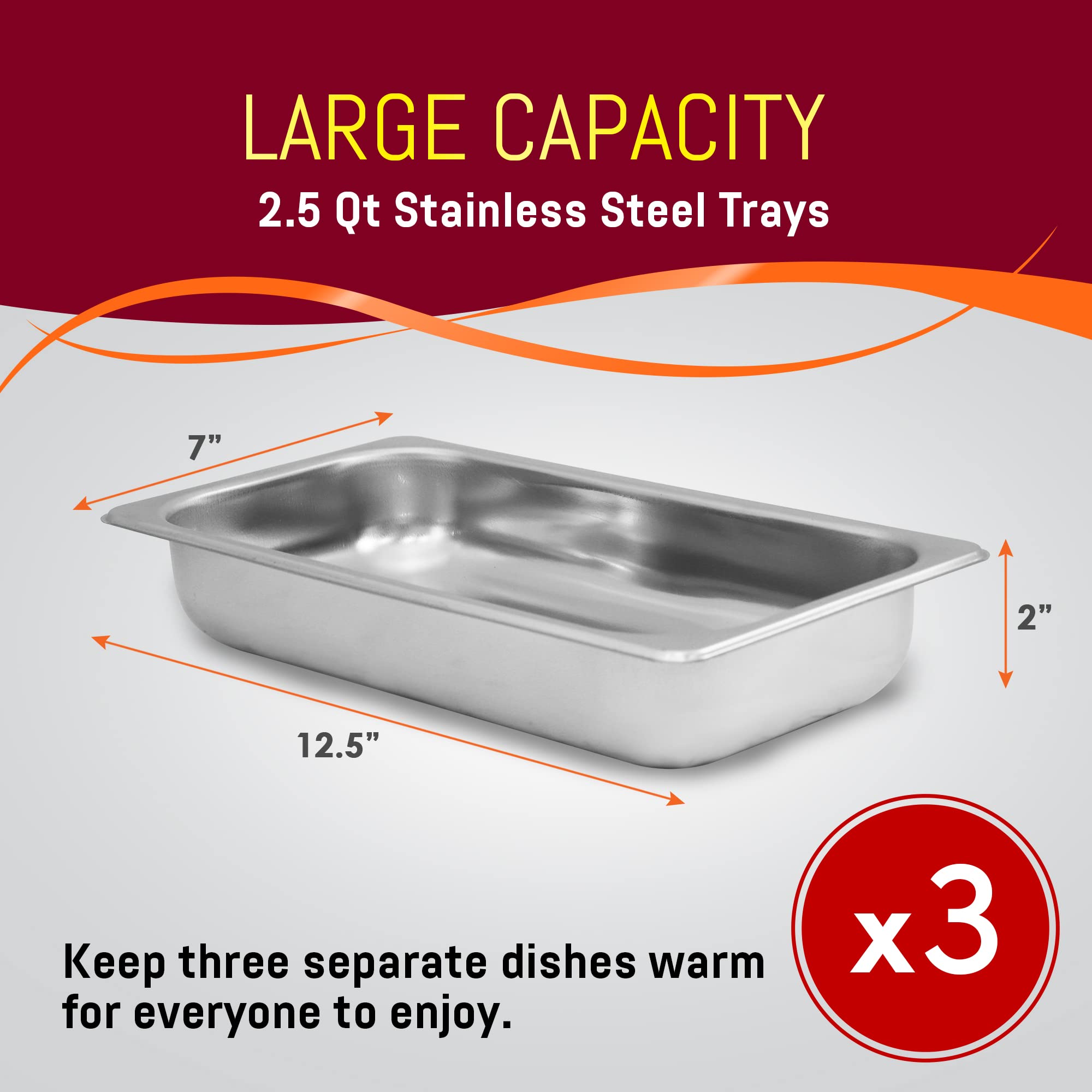 Elite Gourmet Ewm-6171# Triple 3 X 2.5 Qt. Trays, Buffet Server, Food Warmer Temperature Control, Clear Slotted Lids, Perfect Fo