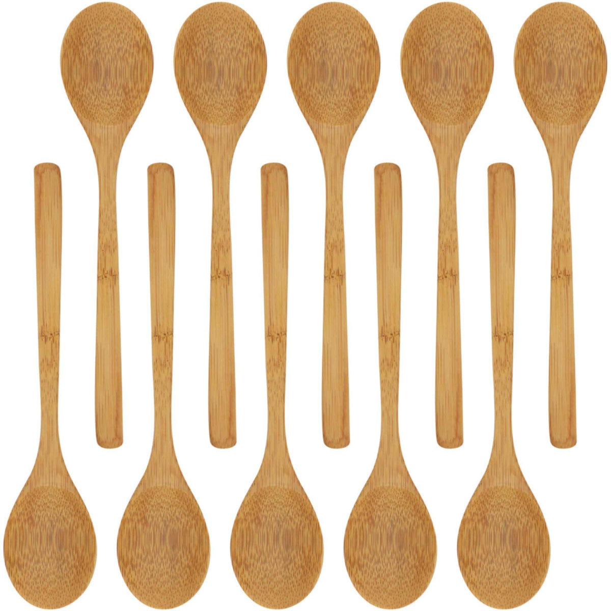 Bamboomn 8'' Reusable Solid Bamboo Deluxe Dinner Spoon - Dining Flatware - Kitchen Utensils - 10 Pcs