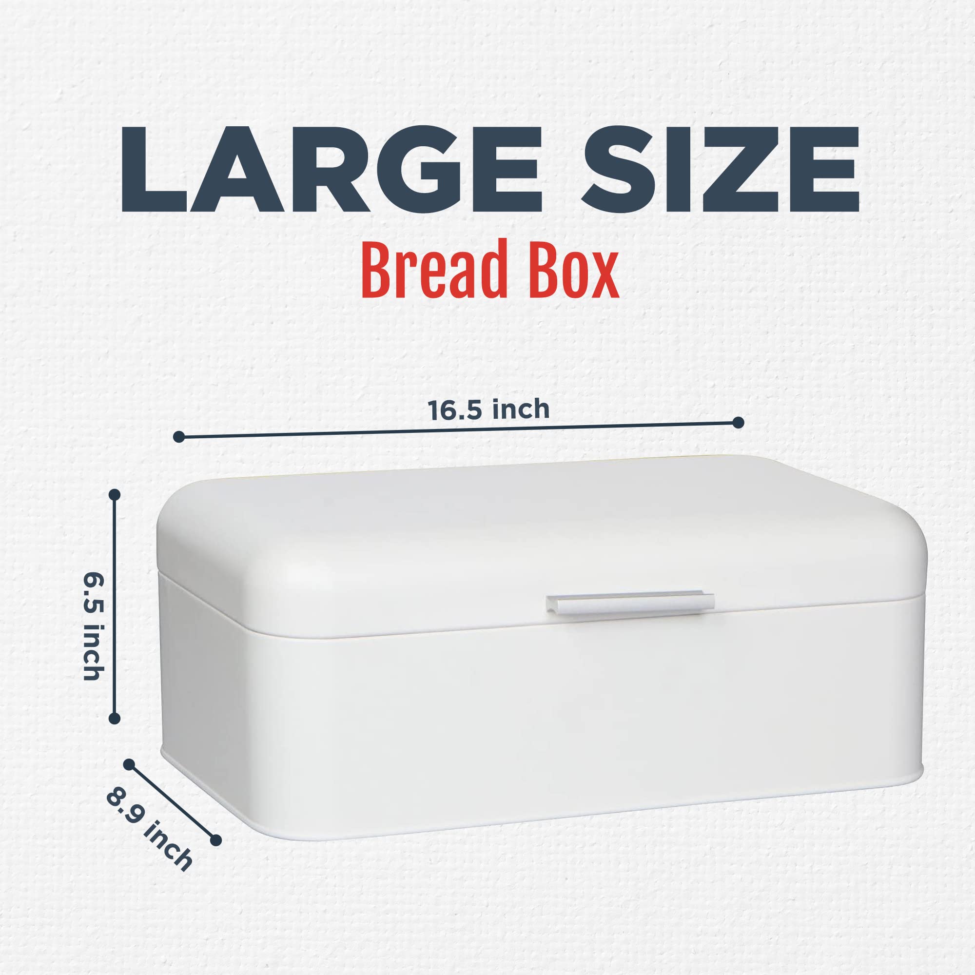Culinary Couture Extra Large White Bread Box For Kitchen Countertop - Holds 2 Bread Loaves! - 16.5'' X 9'' X 6.5'' - Stainless S