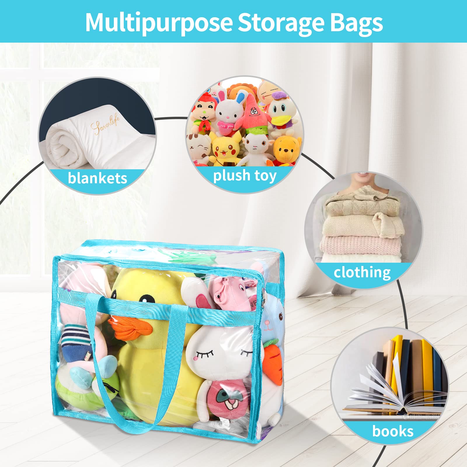 Jiagemei 3Pc Vinyl Storage Bags For Sheet, Thin Blanket, Sofa Pillow, Clothes (Mixed)