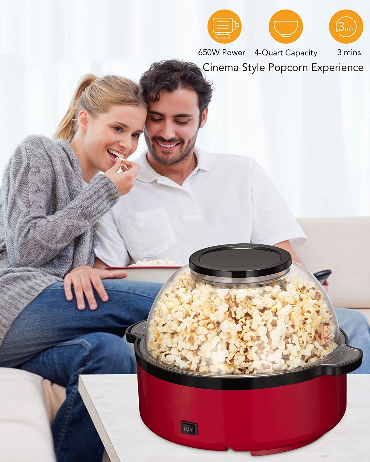 Kitchen Large Microwave Popcorn Maker, Hot-Oil Popcorn Popper Maker With Nonstick Plate & Stirring Rod, Large Lid For Serving Bo