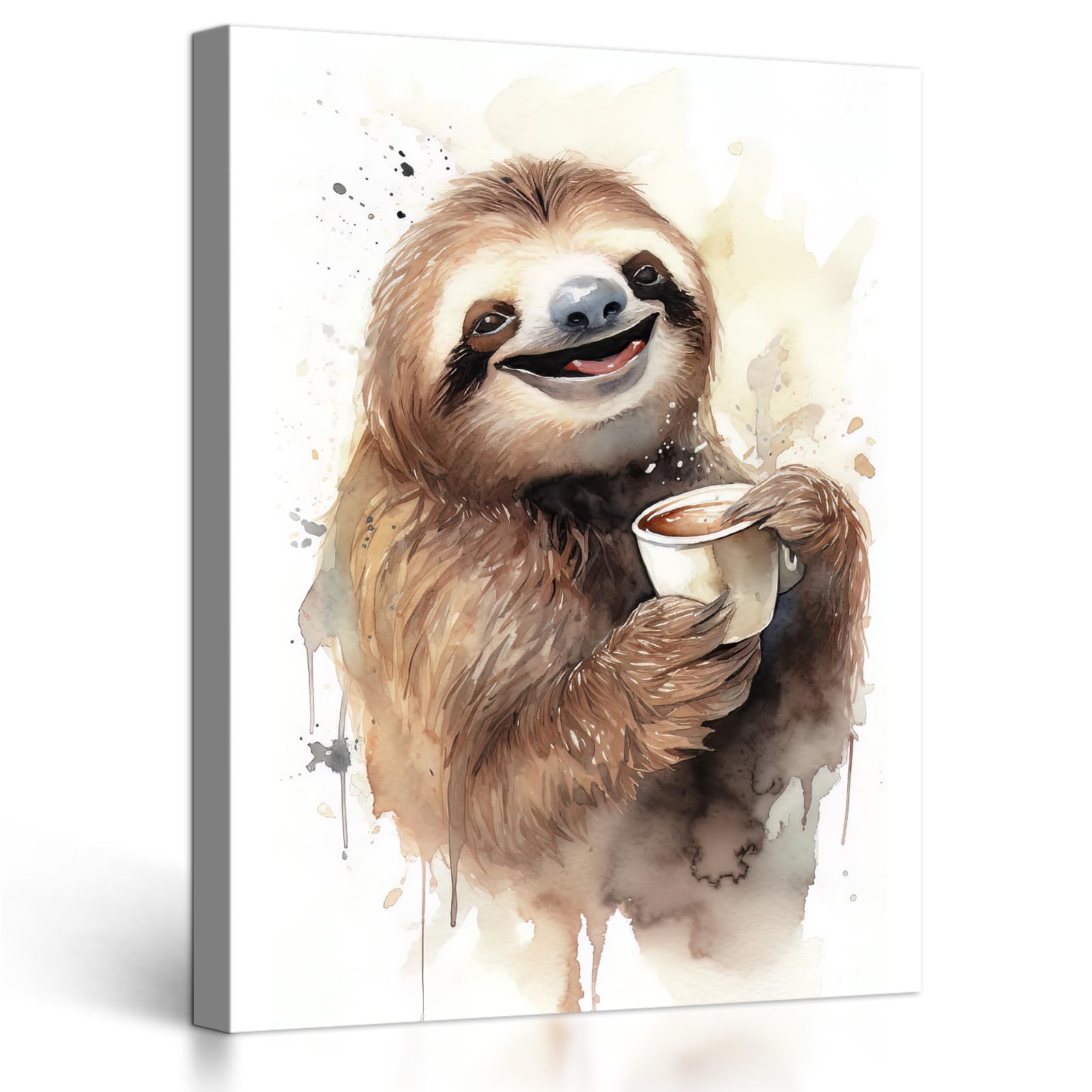 C8Busis Watercolor Sloth Wall Decor For Nursery, Animals Portrait Wall Art Modern Canvas Prints Picture For Bathroom Living Room