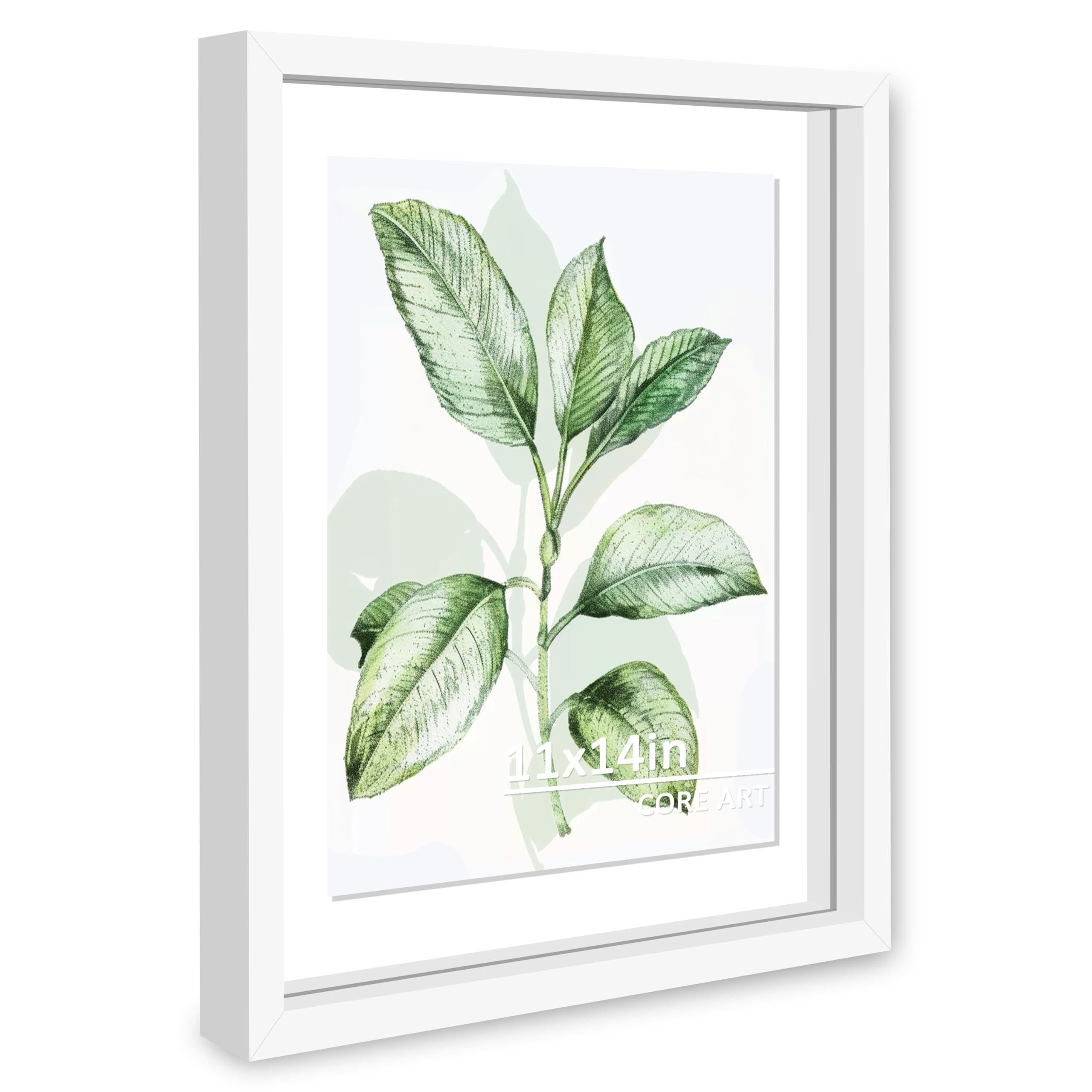 CORE ART 11x14 Floating Picture Frame,Double Plexglass Floating Frame for 8x10,5x7 Pictures,Wall or Tabletop Display,White