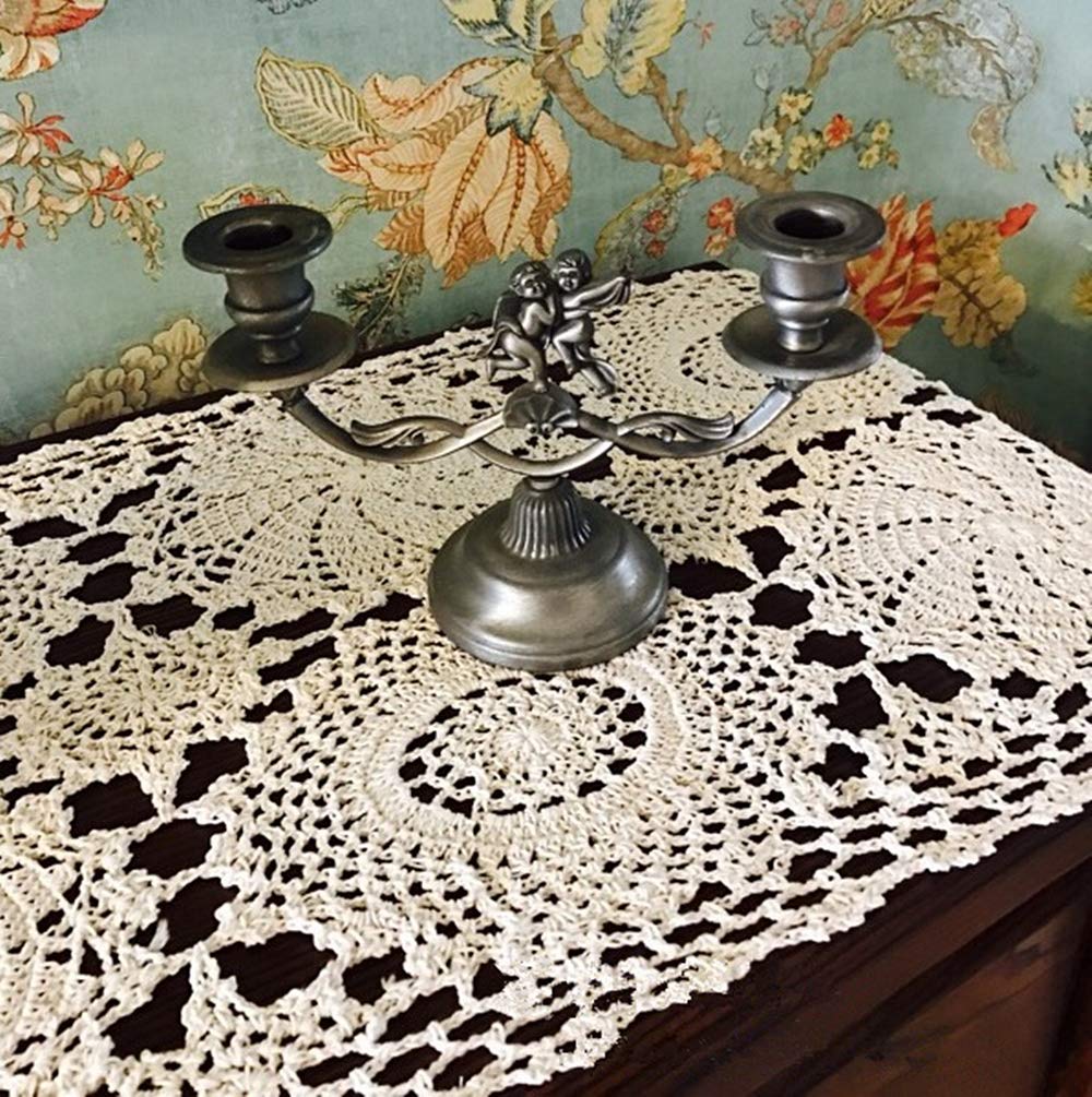 Ustide Floral Crochet Table Runner Cotton Lace Table Runners Crochet Doily Beige 15''X47''