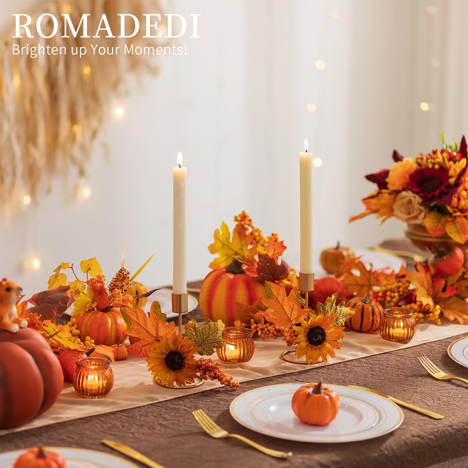 Romadedi Fall Candle Holder for Thanksgiving: Candlestick Holders Decor for Autumn Table Centerpiece Gold Party Decoration Indoo
