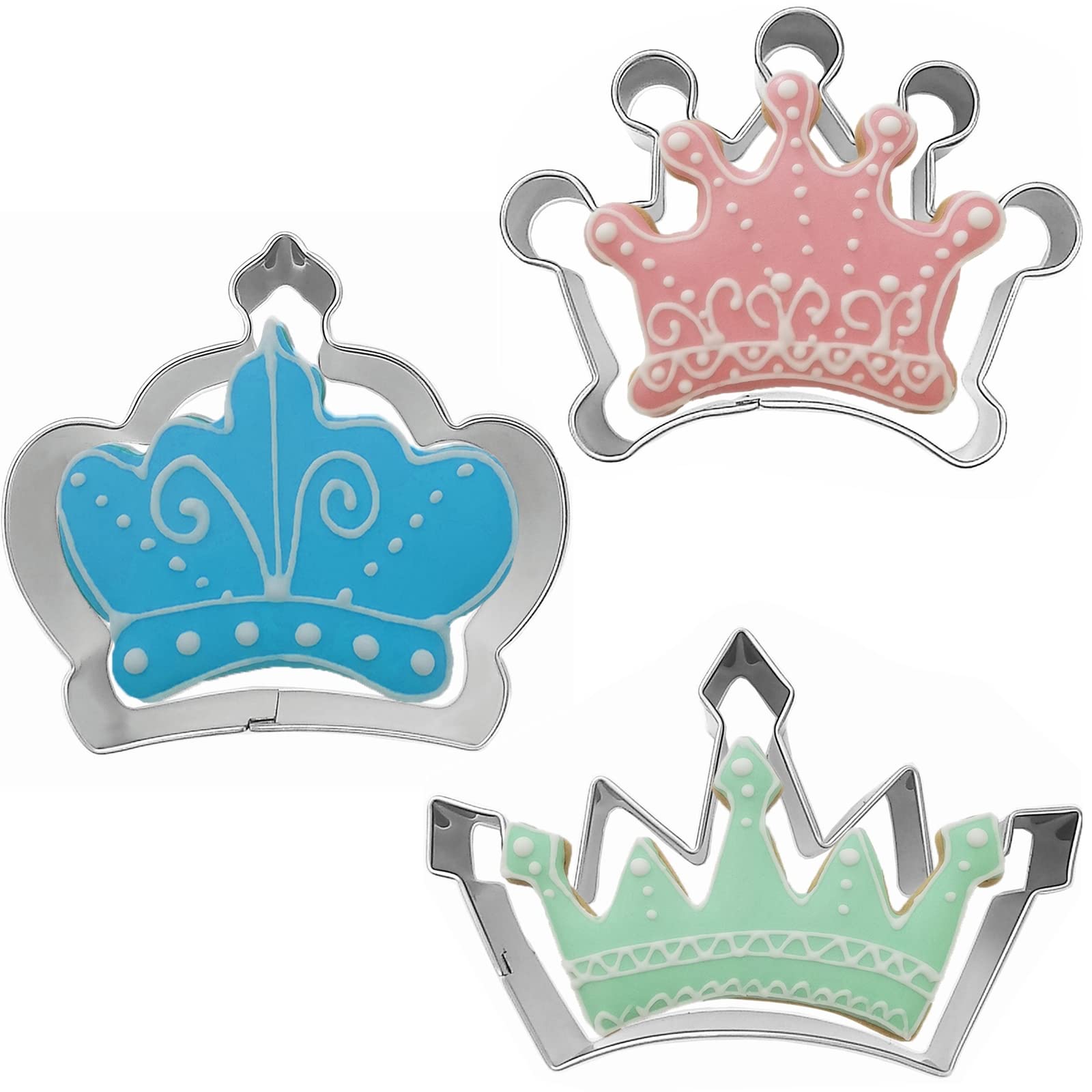 Crown Cookie Cutter Set Of 3 Pcs, Stainless Steel Princess Crown Shaped Fondant Cutters Baking Molds