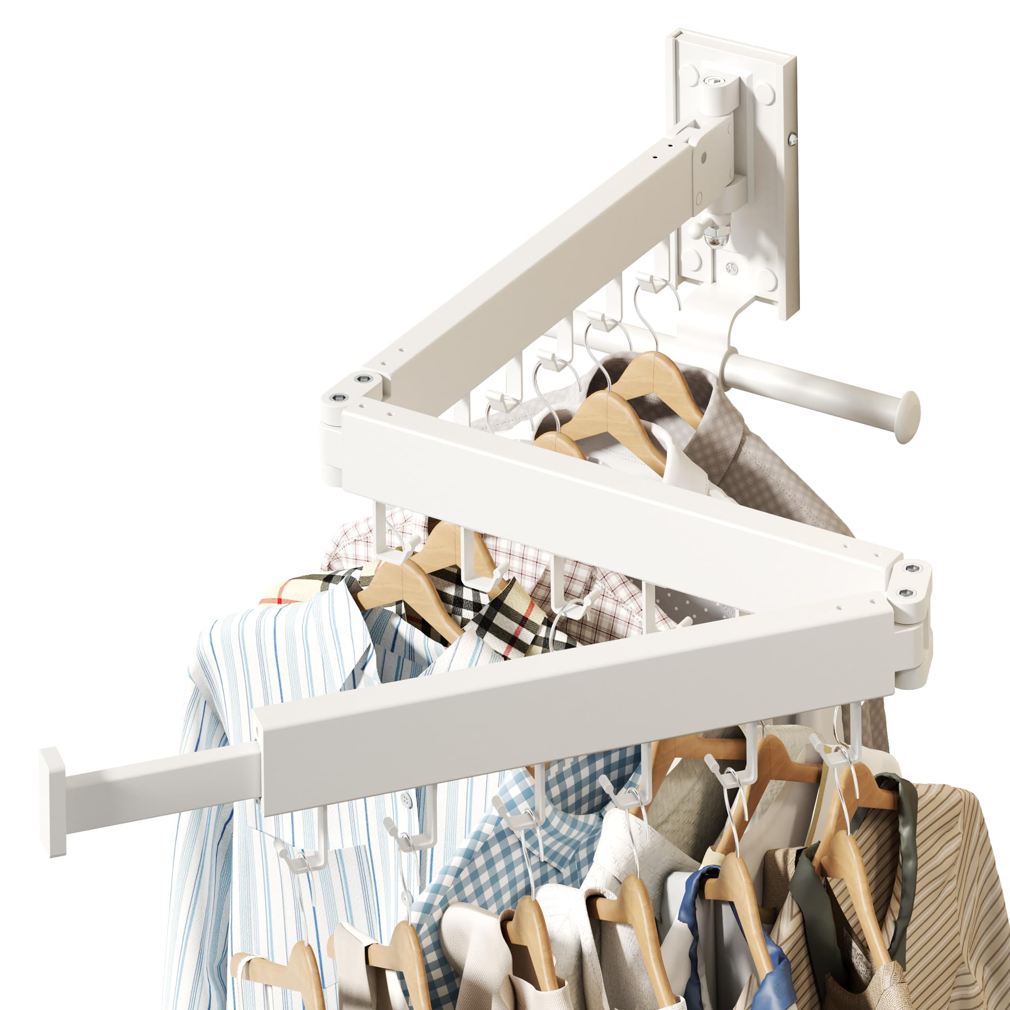 HEILAIYI Wall Mounted Clothes Hanger Clothes Drying Rack Laundry Drying Rack Clothes Rack Wall Mount Drying Rack Clothing Retractable Collapsible can Fold Upward & Left & Right (Upgrade-White)