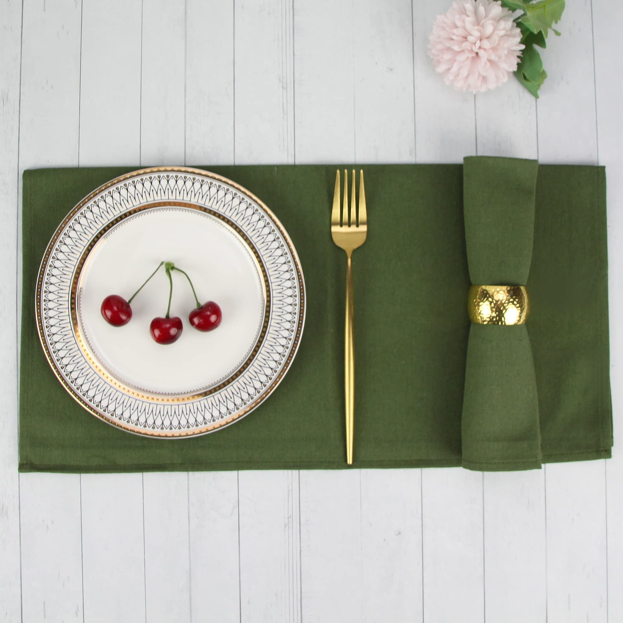 Infei Solid Color Cotton Blended Dinner Cloth Napkins - Set Of 12 (17 X 17 Inches) - For Events & Home Use (Army Green)