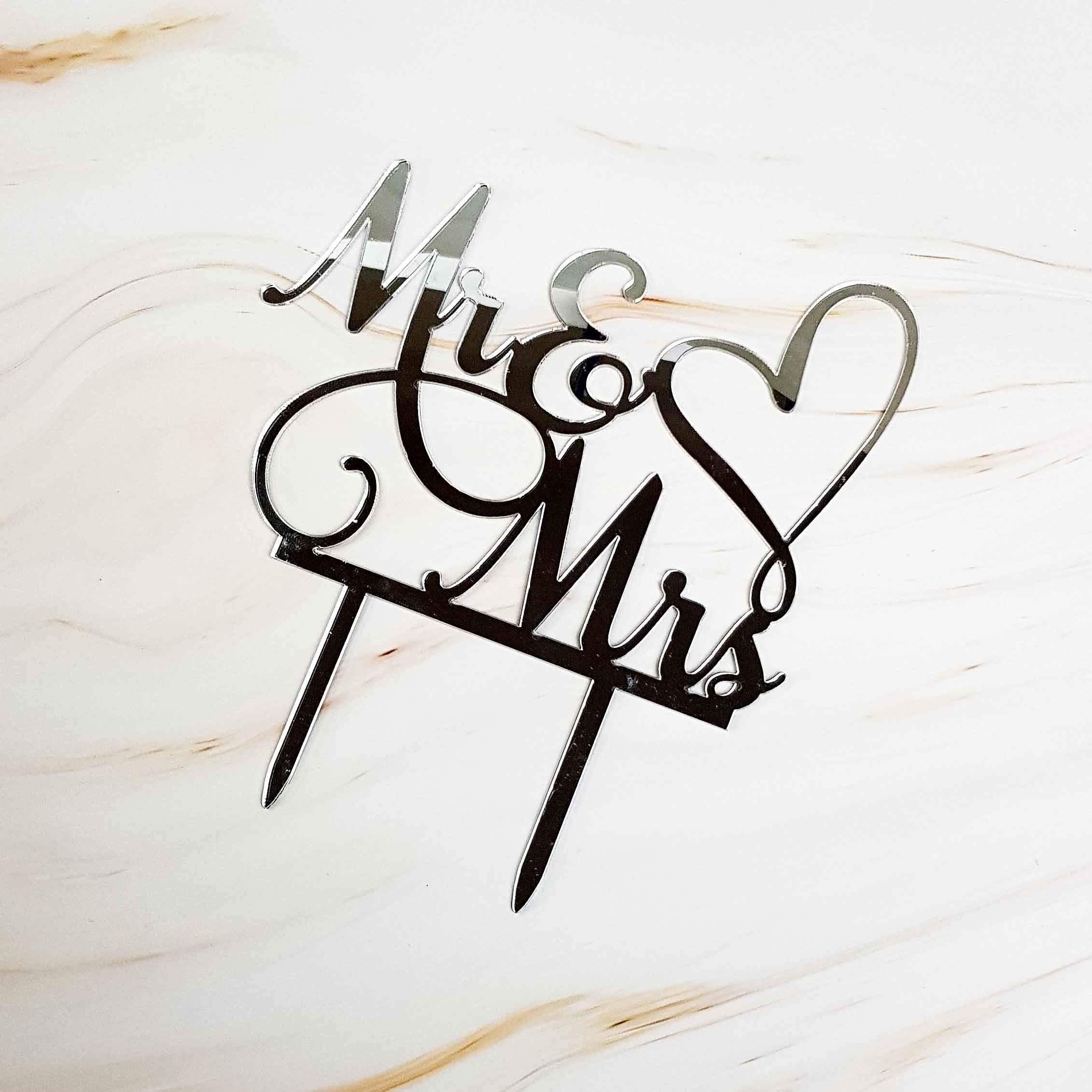 Aminjie Mr And Mrs Cake Topper, Bride And Groom Sign Wedding/Engagement Cake Toppers Decoration, Mirror Silvery Acrylic