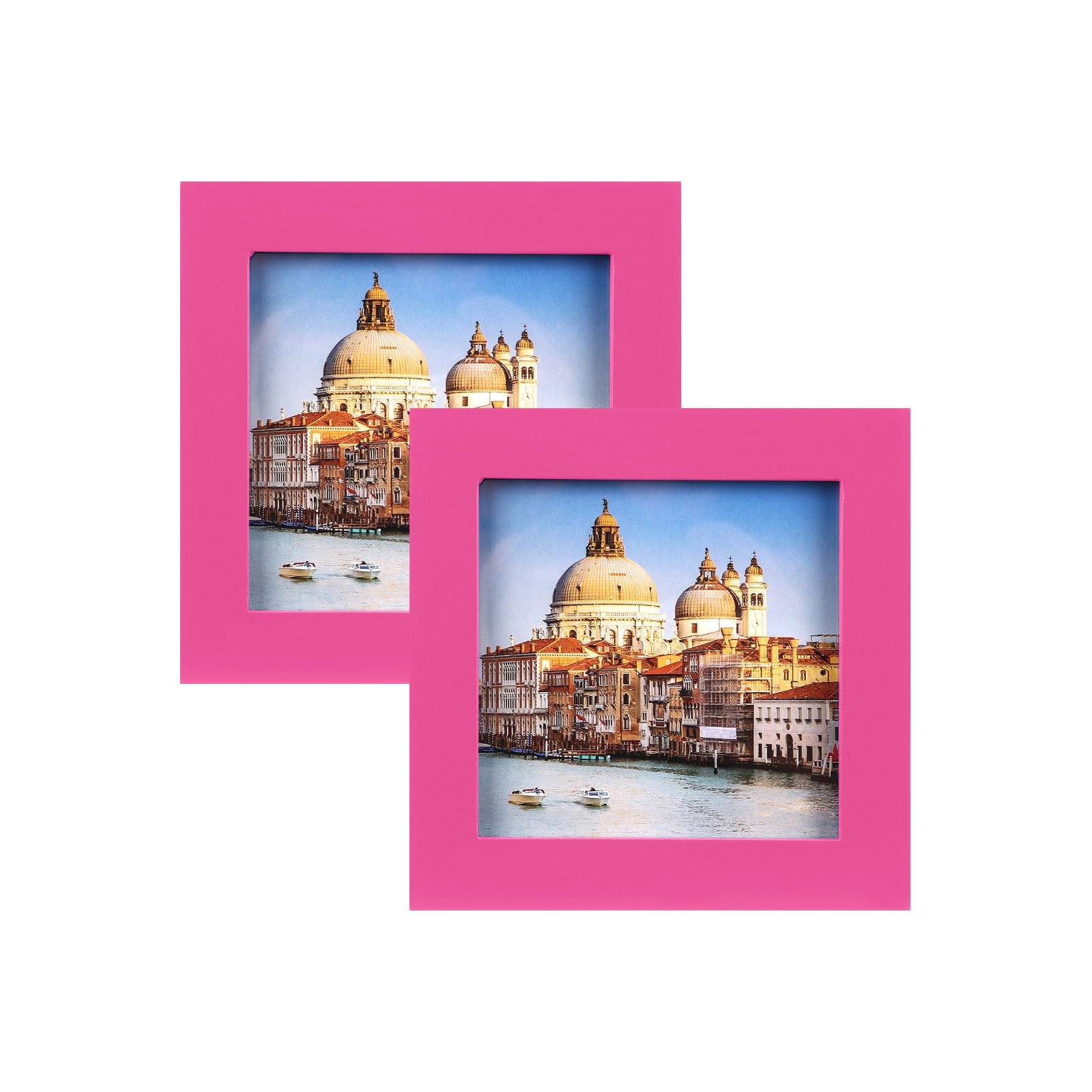 wyooxoo 4x4 Picture Frames Set of 2 Solid Wood Photo Frames Colorful Frame with HD Plexiglass, Wall or Tabletop Display, Pink