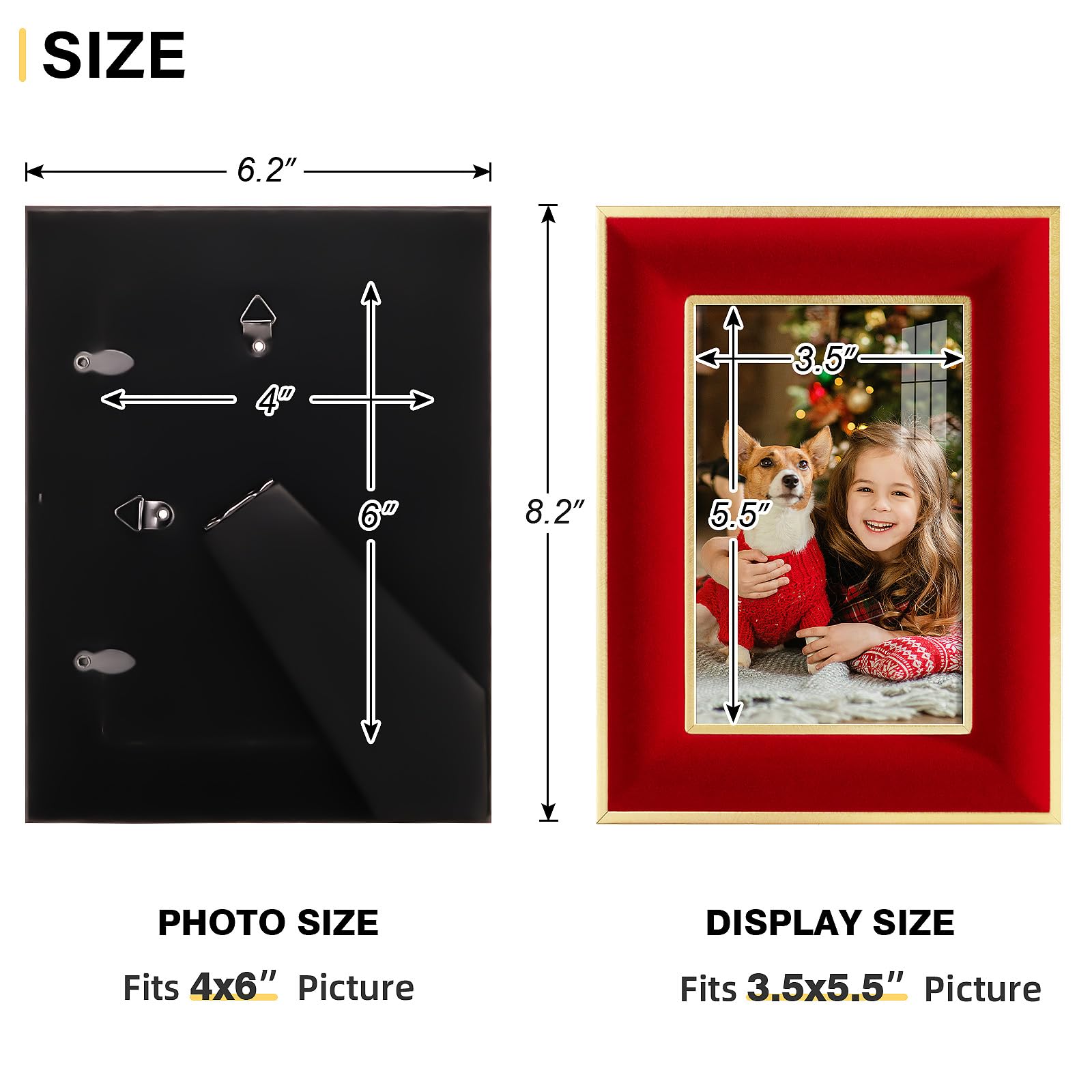 KSROECUD 4x6 Velvet Picture Frame, Red Photo Frames with Modern Simple Metallic Gold Border, HD Real Glass Horizontal & Vertical