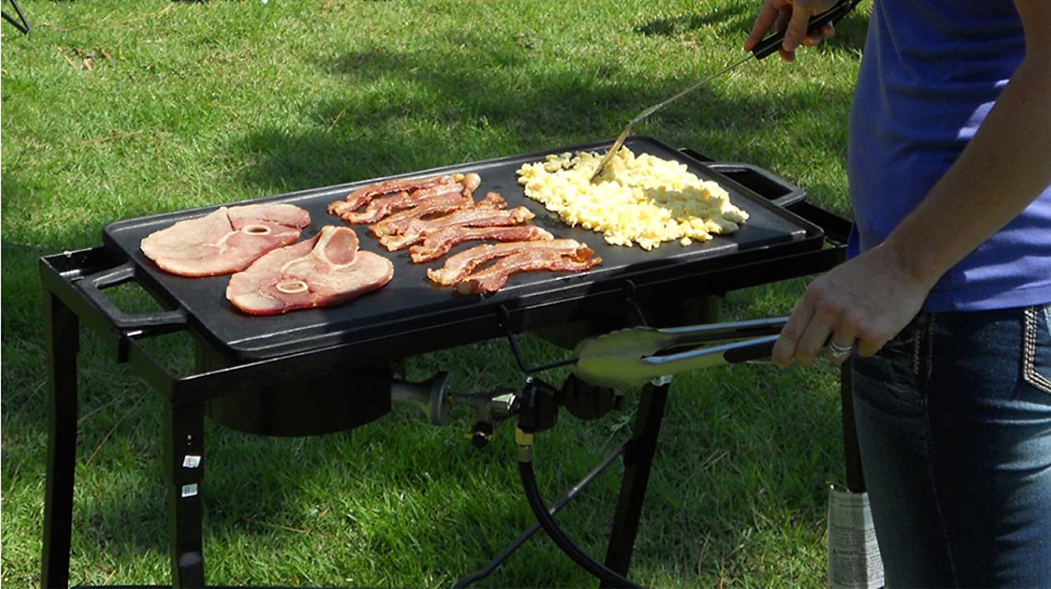 14'' X 28'' Seasoned 2 Sided Cast Iron Griddle, 1 Side Flat, 1 Side Ribbed.