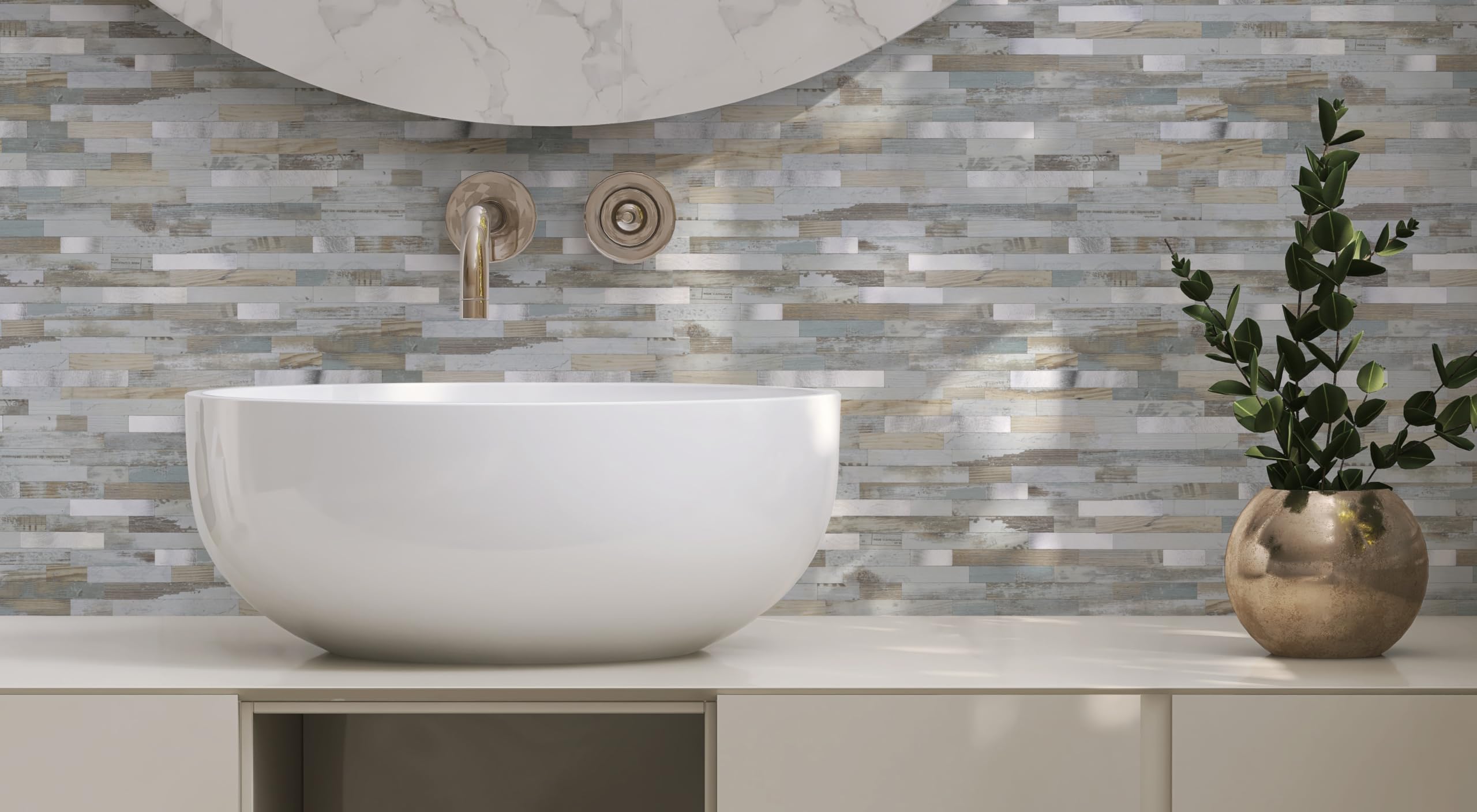 Yipscazo 1 Sheet Peel and Stick Stone Metal Tile Backsplash, Stick on Tiles for Backsplash Kitchen, Bathroom, Laundry Room, Camp