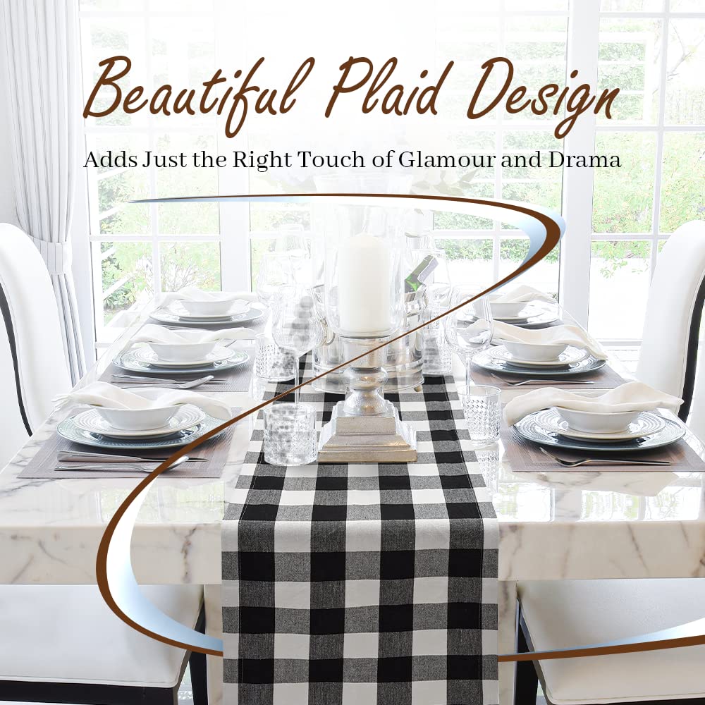Yourtablecloth Christmas Buffalo Checkered Table Runner Great For Farmhouse Or Home14 X 108 Red And Black
