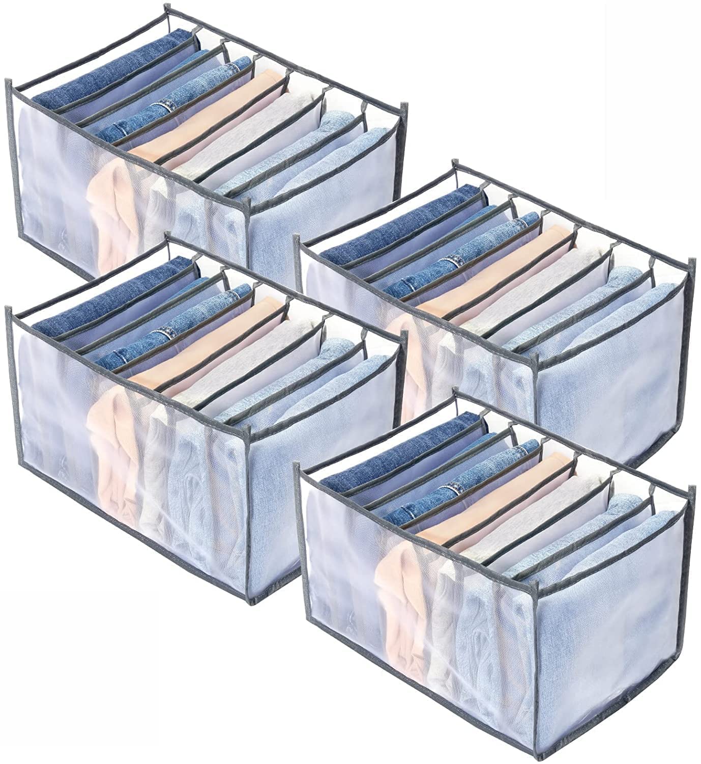 Barasti Drawer Organizer Wardrobe Clothes Storage 7 Grids Multipurpose Large Capacity Compartment Box Collapsible For TShirts L