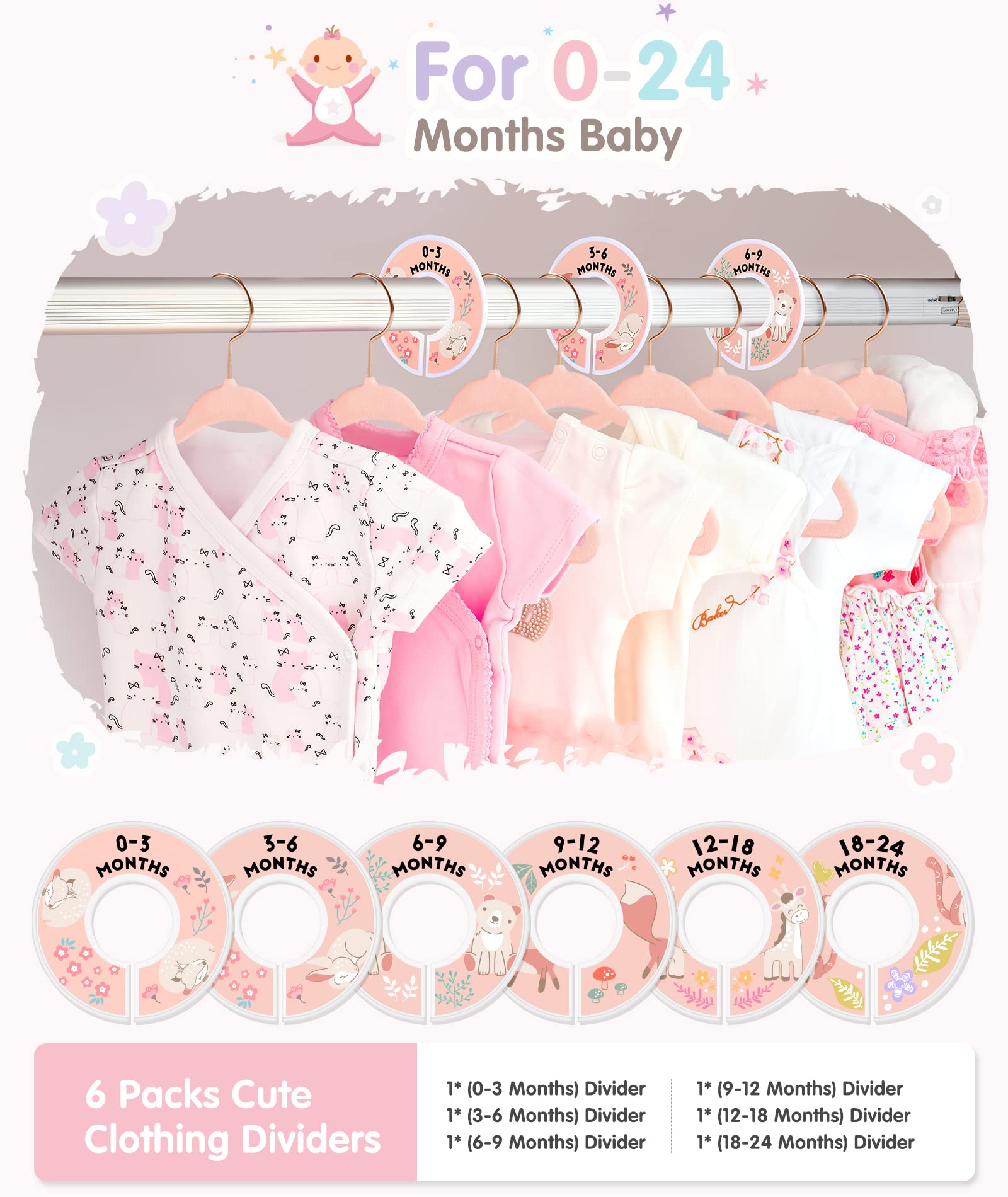 Baby Hangers, Vis'V 11 Inch Pink Velvet Kids Hangers With 6 Pcs Size Dividers Non Slip Nursery Children Closet Clothes Hangers F