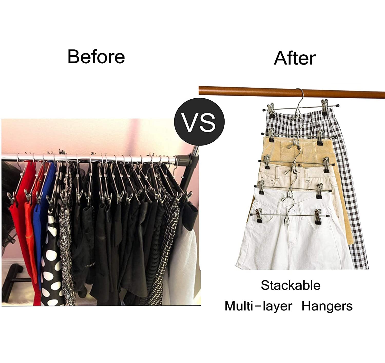 Amber Home 26 Pack Heavy Duty Add On Metal Pants Skirt Hangers, Stackable Add-On Metal Clothes Hangers With 2-Adjustable Clips,