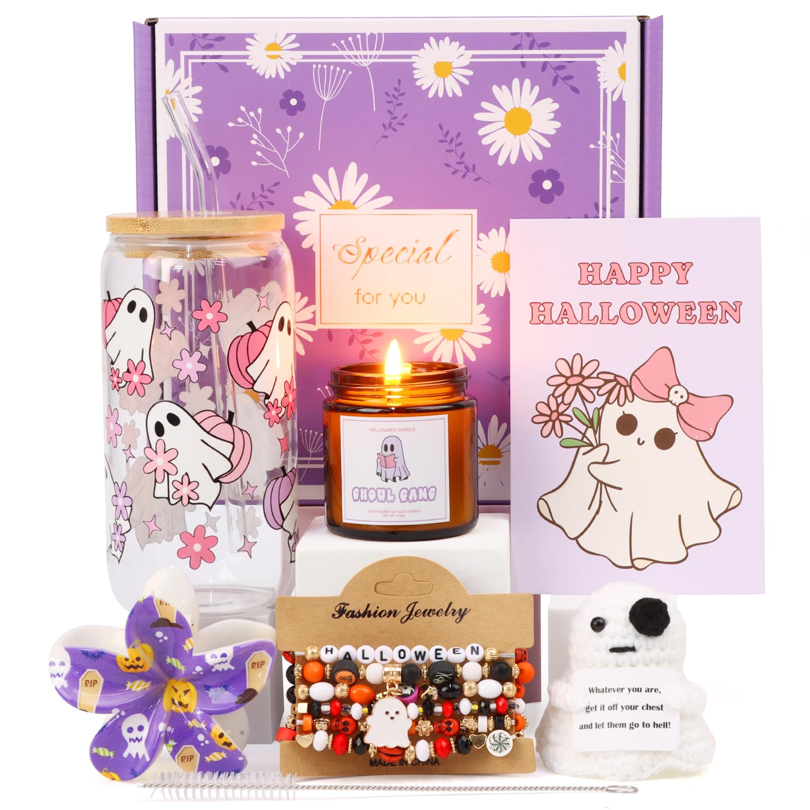 Halloween Gifts for Women, Teen Girls, Friend, Ghost Halloween Cup, Spooky Iced Coffee Mug for Smoothie, Boo Basket Stuffers, Sp