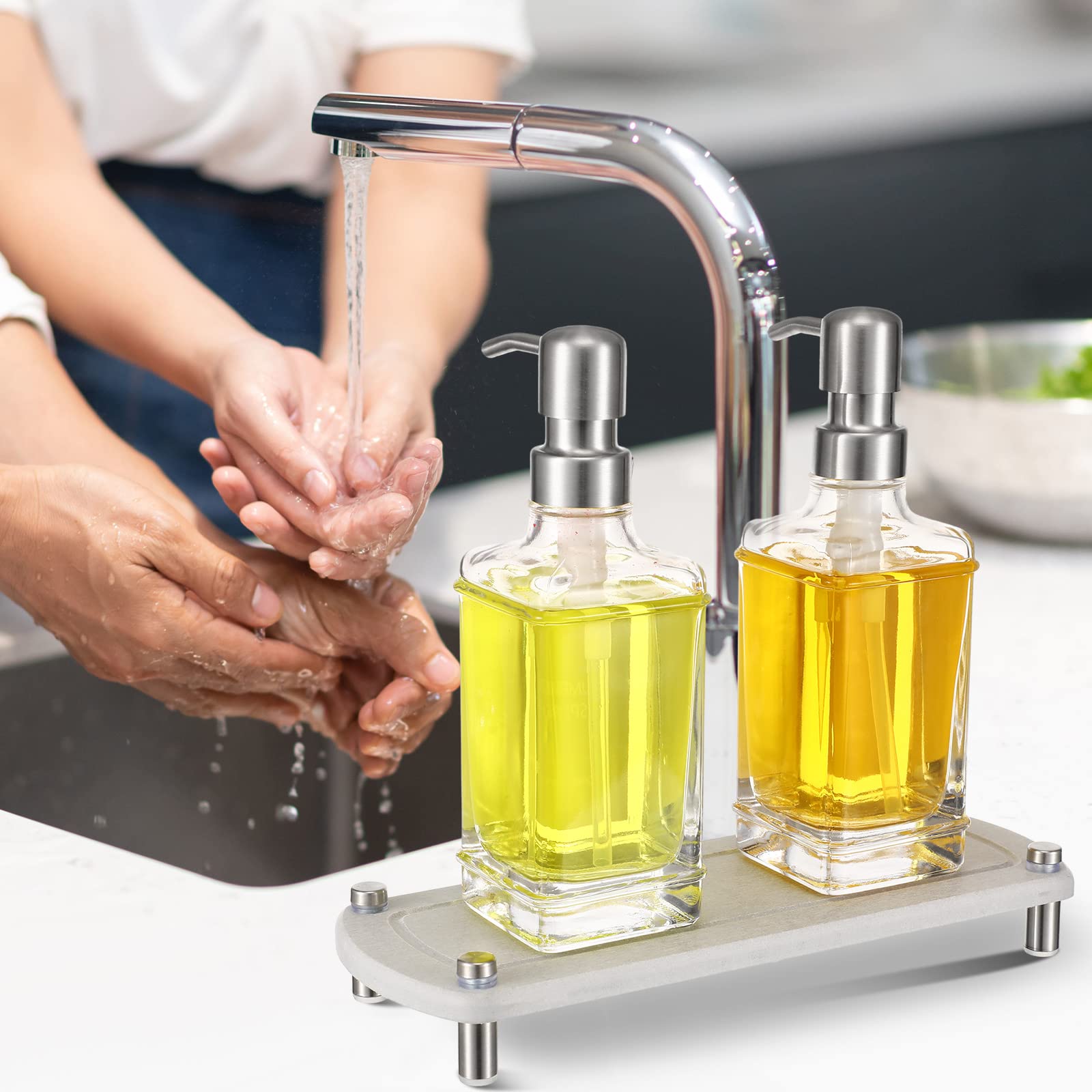 Bojdopie Sink Caddy, Instant Dry Bathroom Kitchen Sink Organizer, Water Absorbing Stone Tray For Soap Bottle Sponge Brush Candle