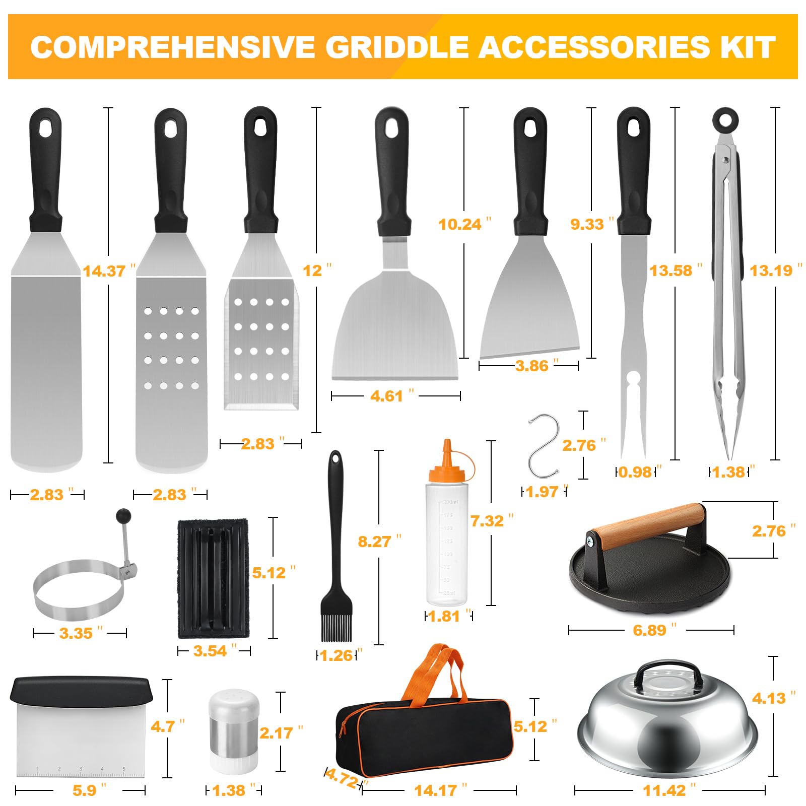 Griddle Accessories Kit, Terlulu 29 Pcs Flat Top Grill Accessories For Blackstone And Camp Chef, Metal Spatula Set With Burger P
