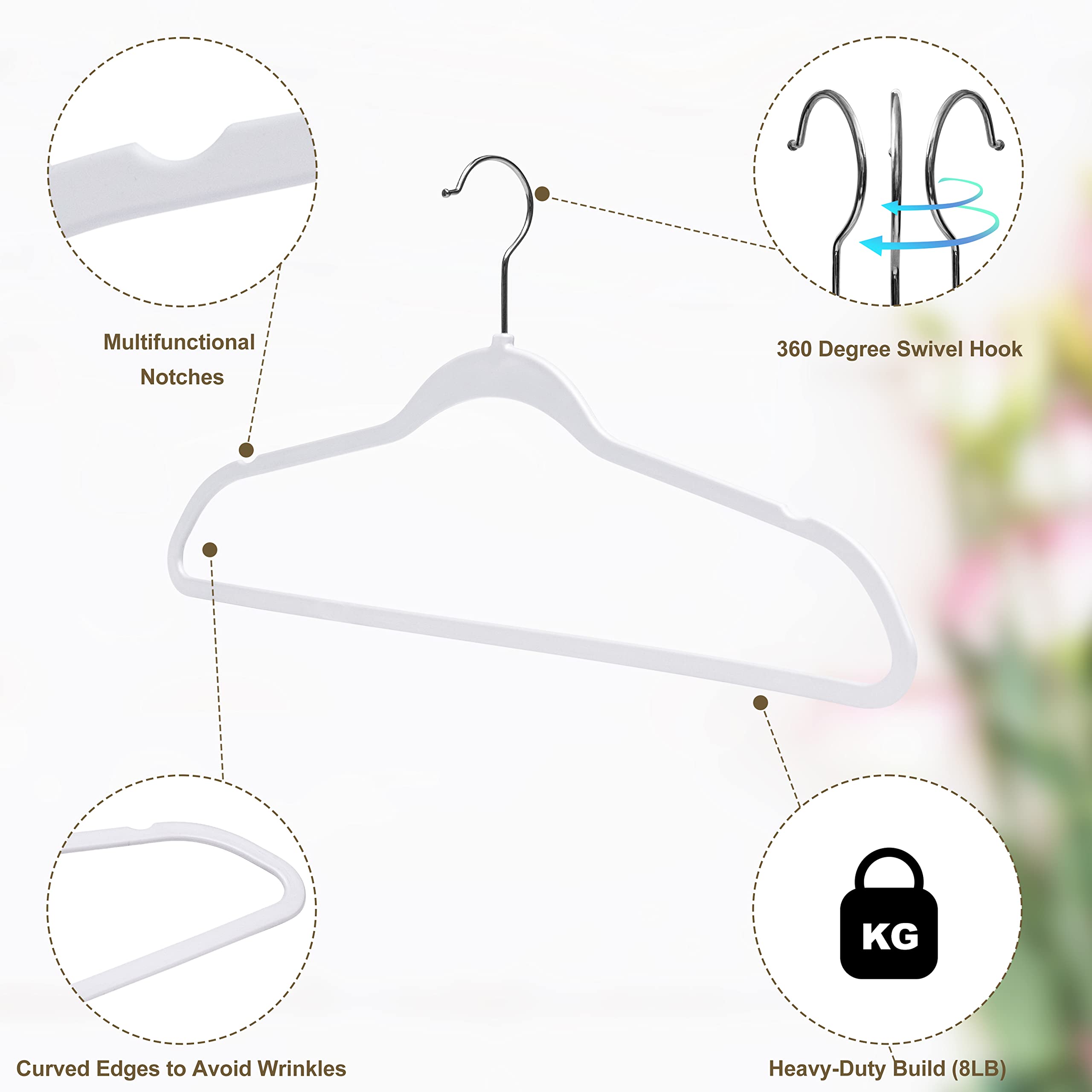 Quality Hangers 50 Pack Non-Velvet Plastic Hangers for Clothes - Heavy Duty Coat Hanger Set - Space-Saving Closet Hangers with Chrome Swivel Hook  Functional Non-Flocked Hangers - White