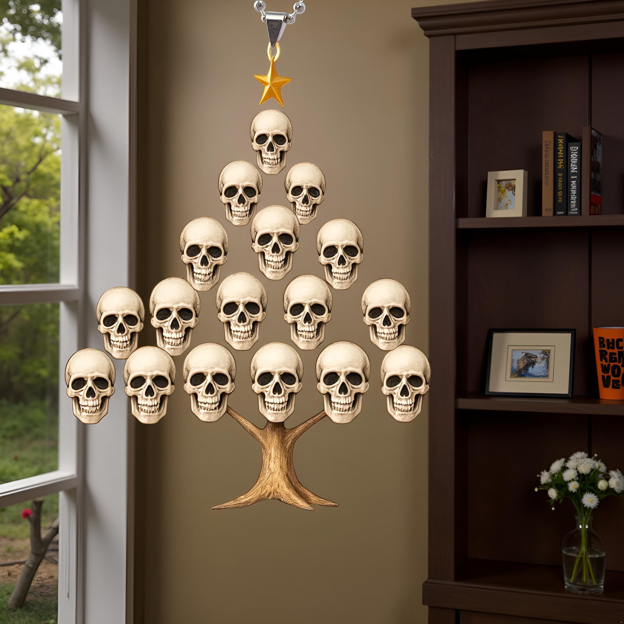 Skull Hanging Ornament, Skulls Tree Decor, Stacked Decoration for Halloween Christmas, Home Decoration Suncatcher (Skull and Tre