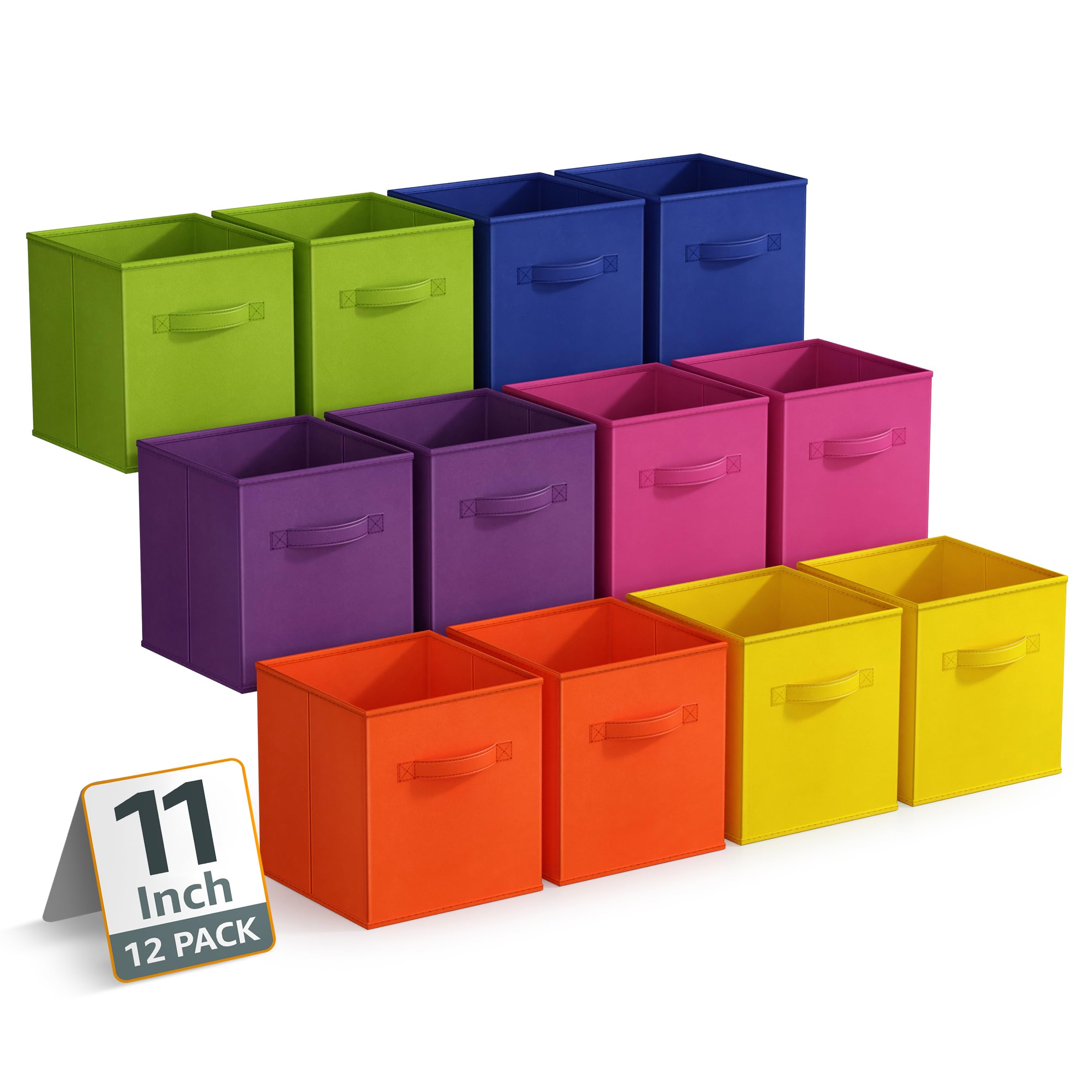 Sorbus 11 Inch Storage Bins - Sturdy Collapsible Fabric Storage Cubes With Handle - 12 Foldable Baskets For Organizing Clothes,