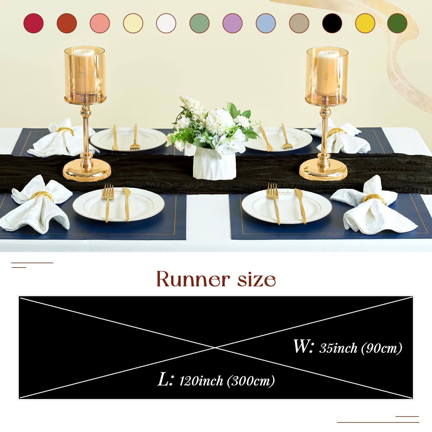 Sioloc 10 Pack Black Halloween Table Runner,10Ft Black Chiffon Table Runner ,Boho Gauze Fall Table Runner For Wedding Bridal Bab