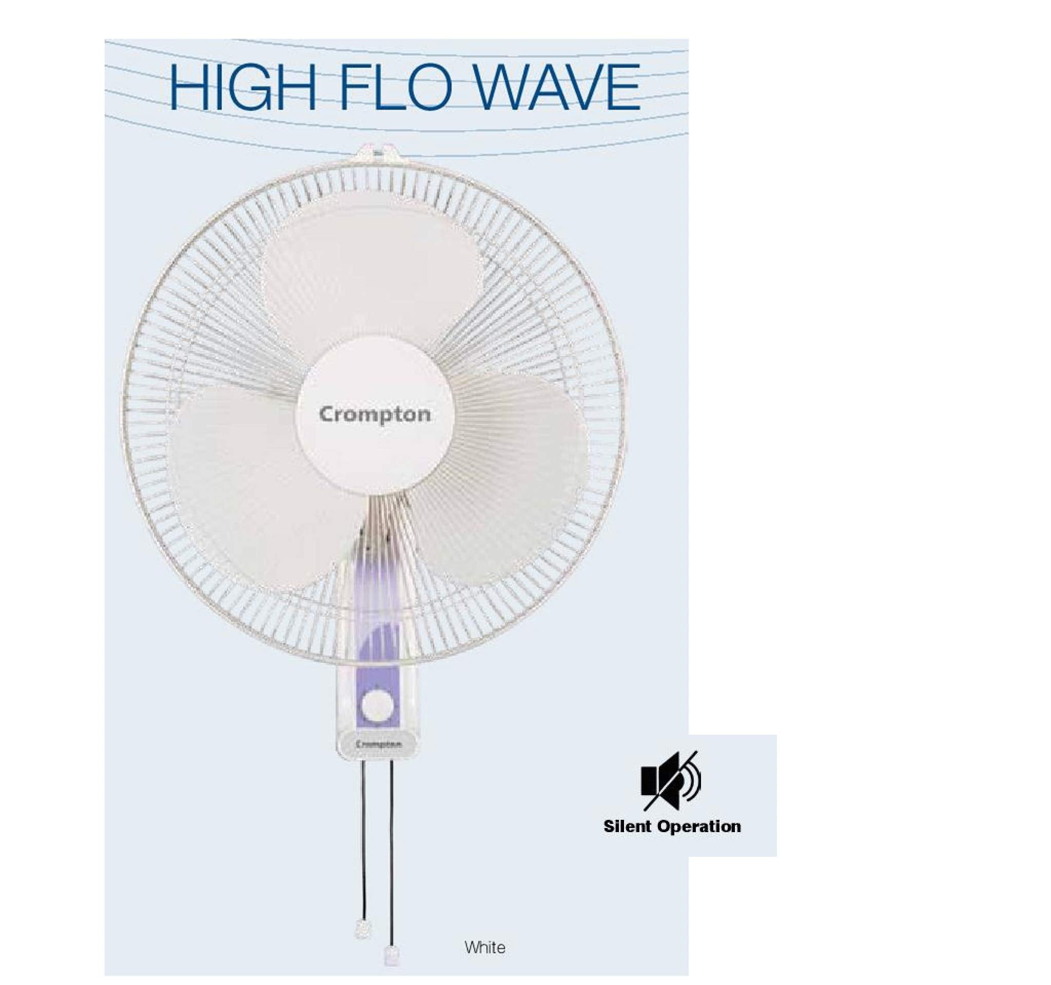 Crompton High Flo Wave Wall Mounted Fan  400Mm  White, 4 Stars