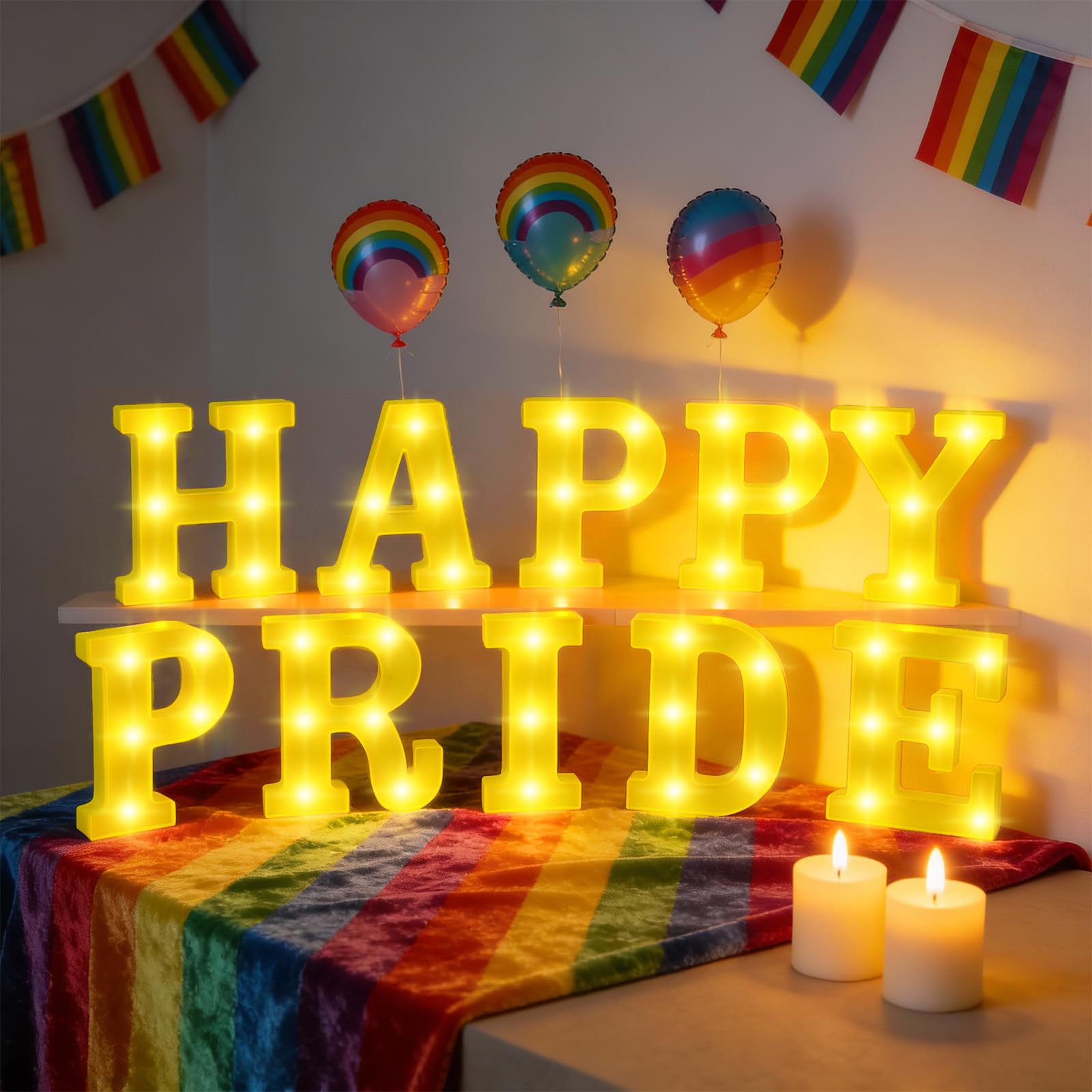 Aurelema 10 Pcs Happy Pride Decorations Pride LED Letter Sign Battery Powered Rainbow Party Deco Transgender Pansexual Bisexual 