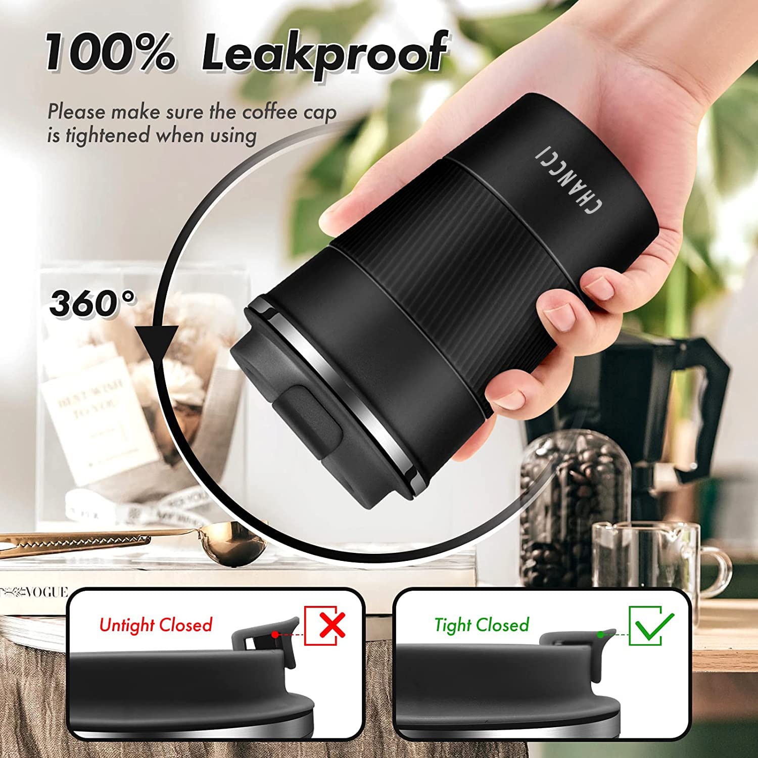 Travel Coffee Mug Spill Proof Leakproof 16 Oz Insulated Coffee Mug With Screw Lid, Stainless Steel Vacuum Tumbler Reusable Therm