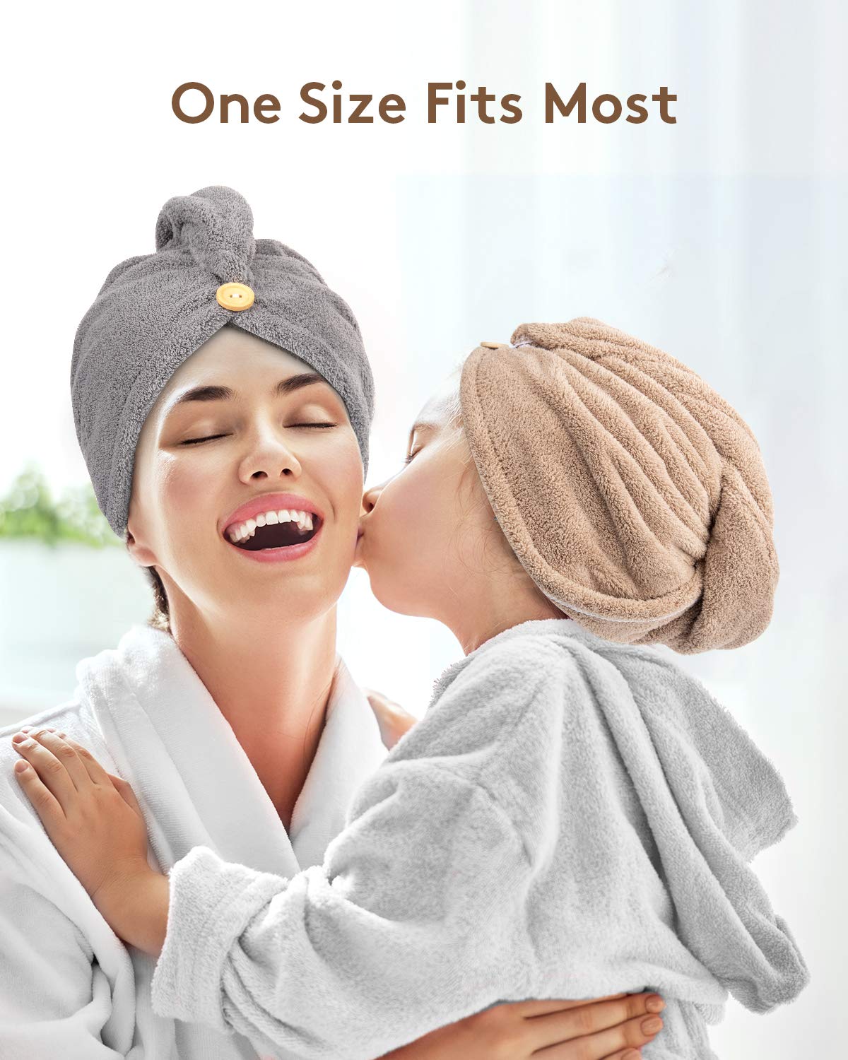 YFONG 3 Pack Microfiber Hair Towel with Button, Super Absorbent Fast Drying Hair Wraps for Curly Hair, Anti Frizz Towel for Wome