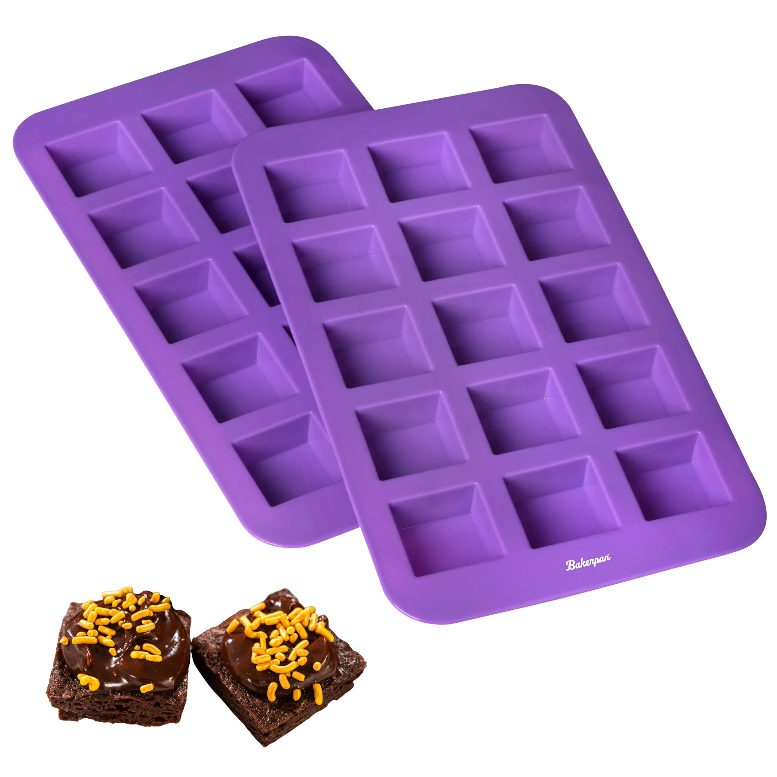 Bakerpan Silicone Brownie Mold For Baking, Individual Bite Size 1.5 Inch Brownie Squares, Silicone Brownie Pan With Dividers, 15