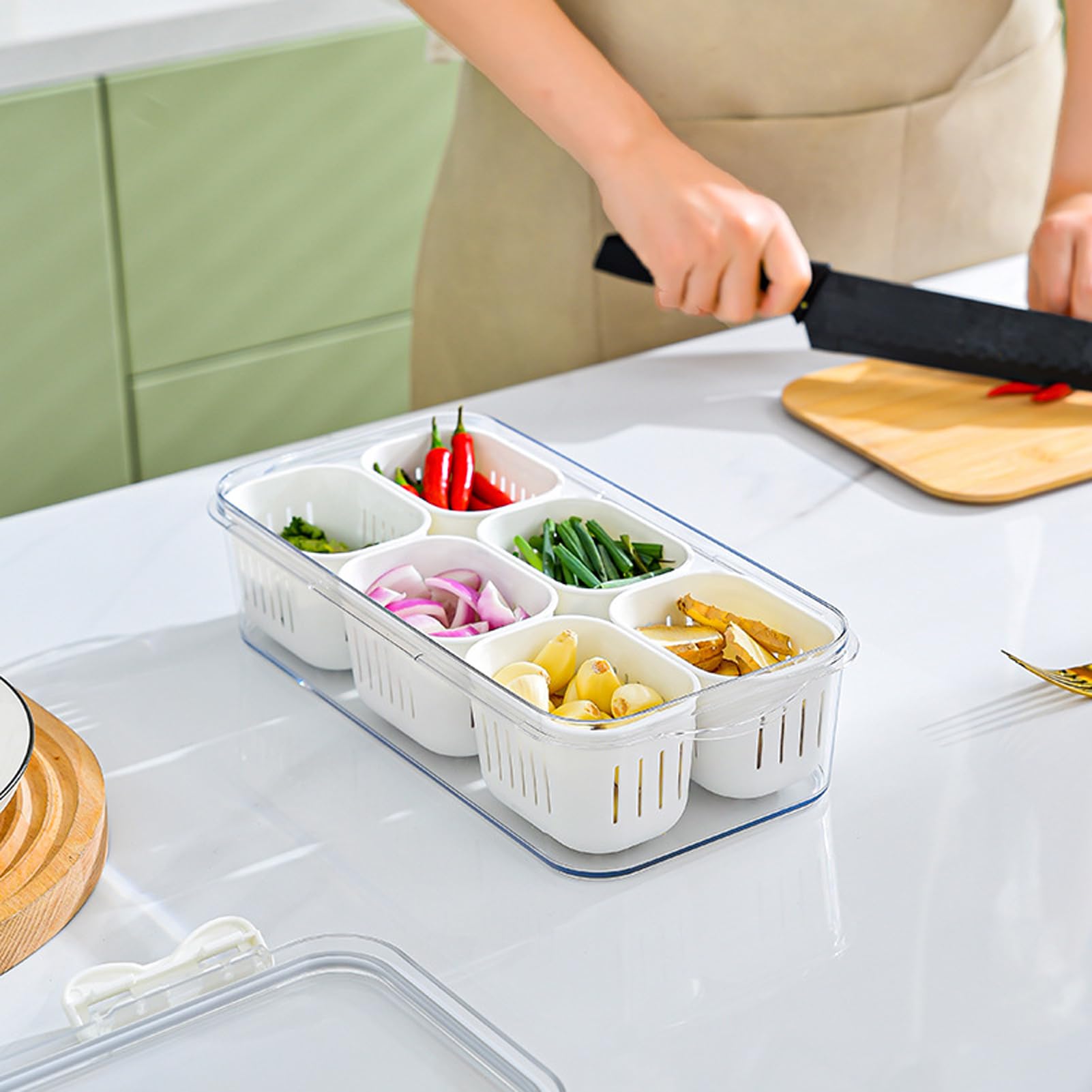 Mano Serving Trays For Party Divided Veggie Tray With Lid Sealed Sectioned Fruit Snack Serving Platter Vegetable Storage With 6