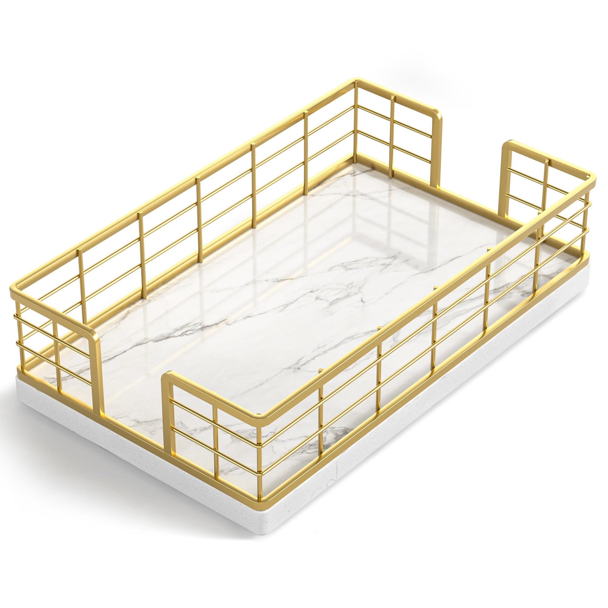 Wican Marble Guest Towel Holder Tray for Bathroom, Napkins Holder for Powder Room Dinning Table Wooden Basket for Disposable Pap