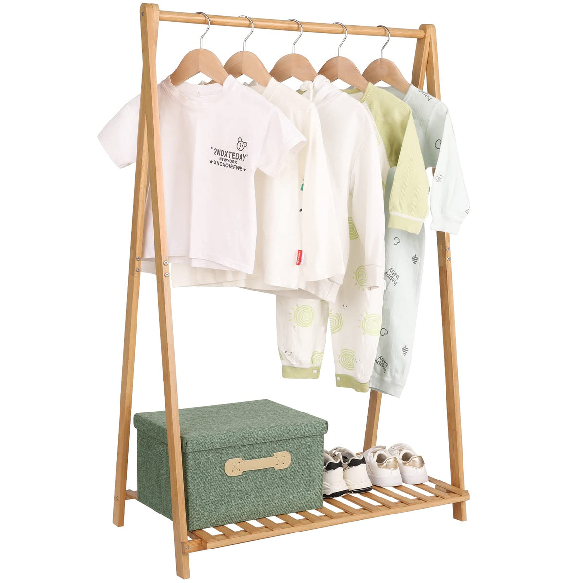 Jotsport Small Clothes Rack Kids Dress Up Storage For Playroom, Toddlers Bedroom, Bamboo Child Garment Rack With Storage Shelf,