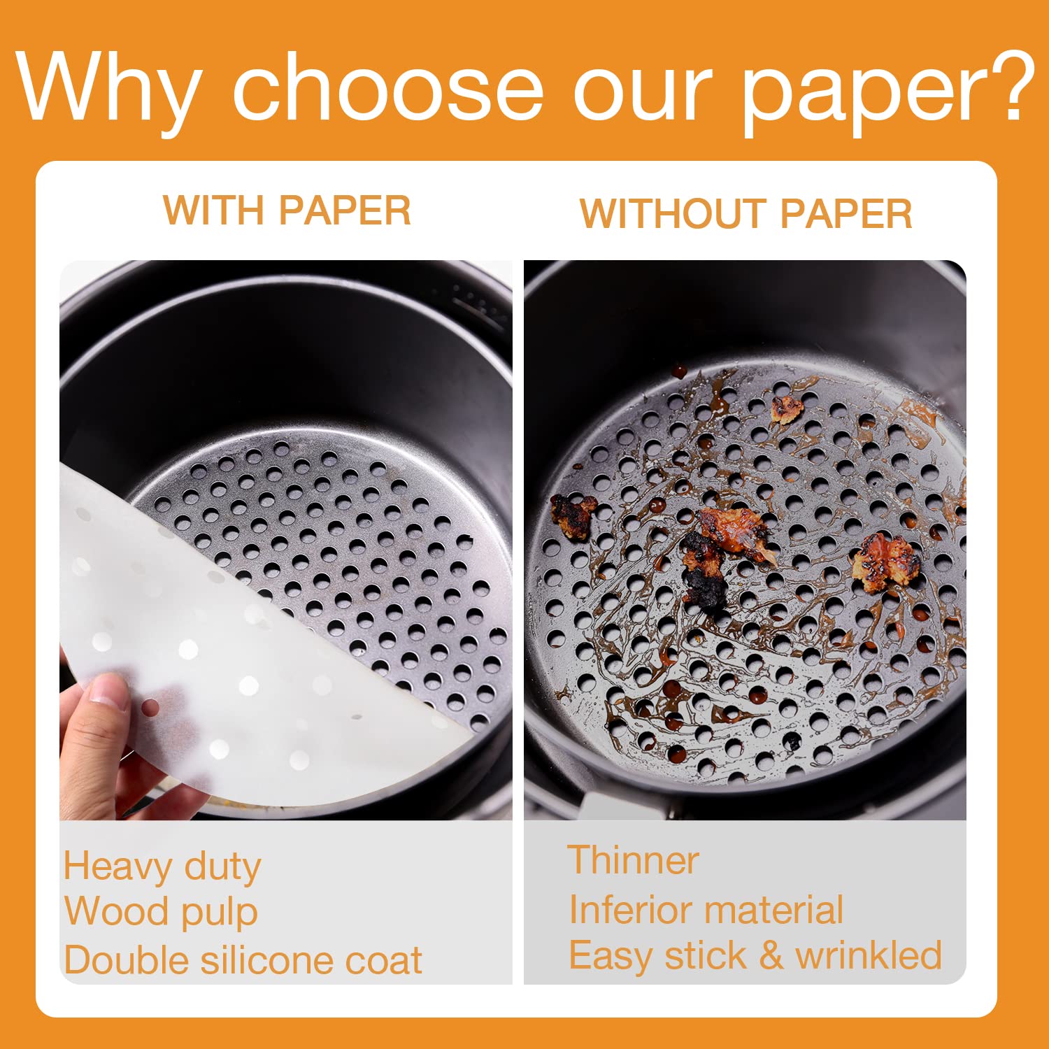 Scove 100Pcs Air Fryer Parchment Paper, 8 Inch Disposable Air Fryer Liners For Steaming Basket, Oven, Cooking, And Baking (White