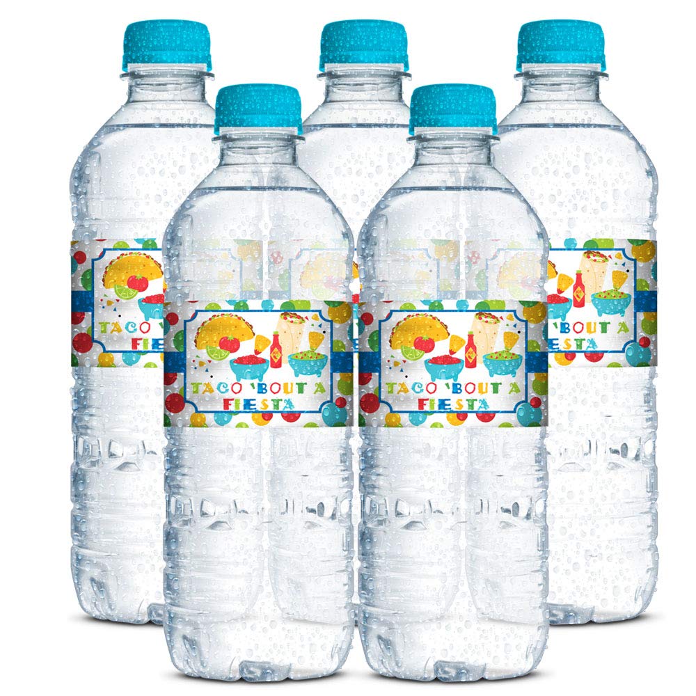 Taco Bout A Party Mexican Fiesta Themed Waterproof Water Bottle Sticker Wrappers, 20 1.75 '' X 8.5 '' Wrap Around Labels By Aman
