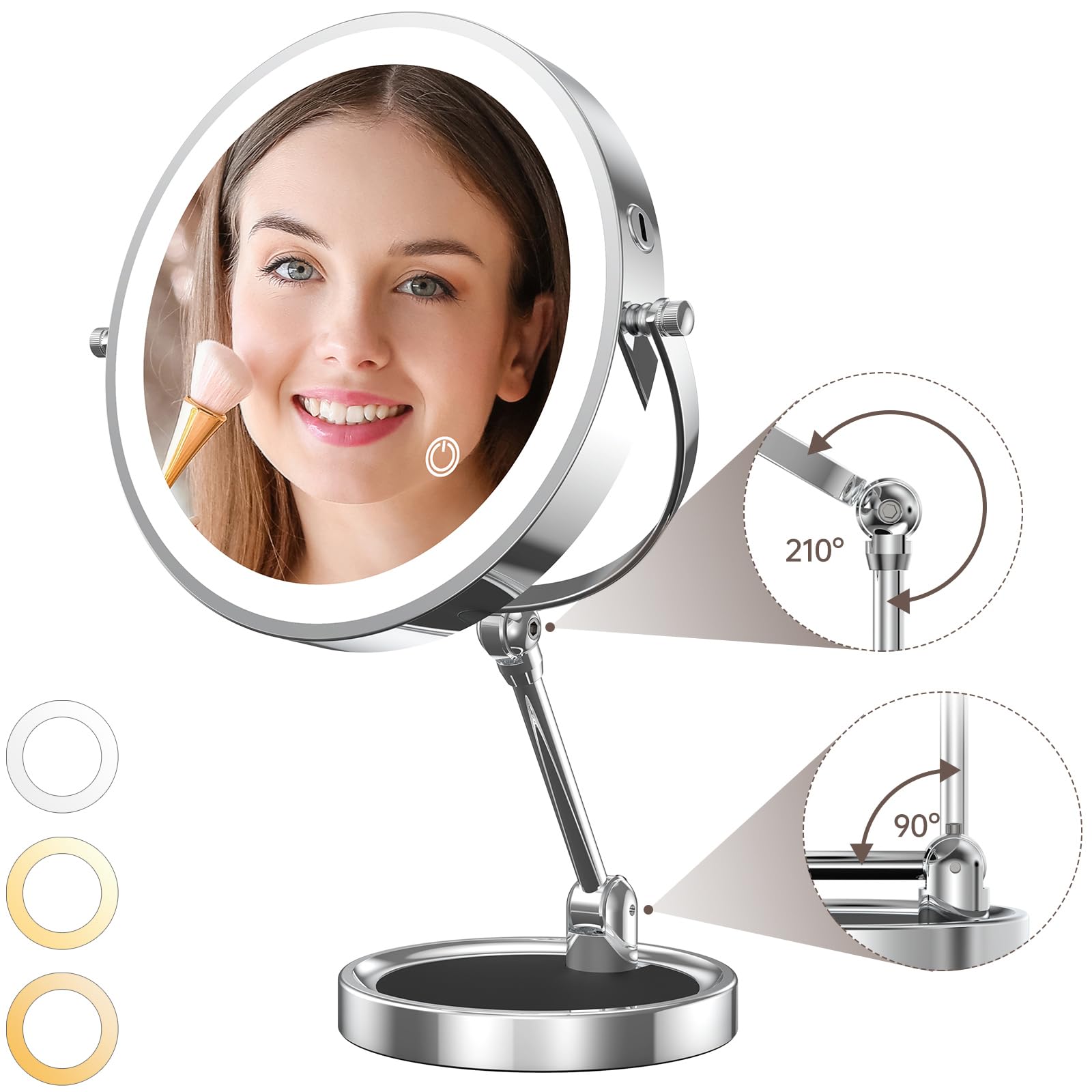 Driveslim 9'' Makeup Mirror With Lights And Magnification 10X/1X,4000Mah Rechargeable Magnifying Vanity Mirror With Lights,Heigh