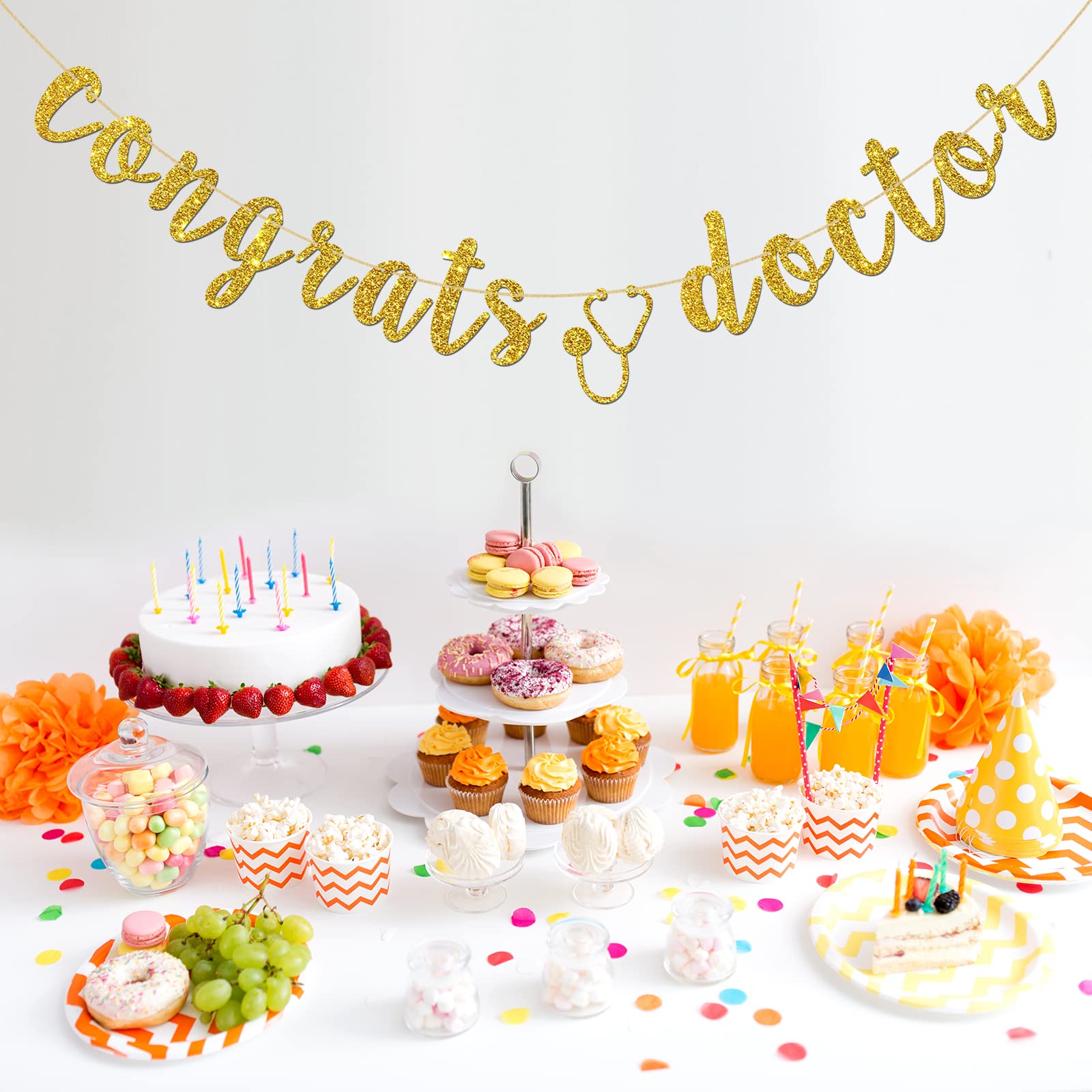Innoru Gold Glitter Congrats Doctor Banner, Congrats Grad Sign - Medical Doctor Graduation College Graduation Party Bunting Deco