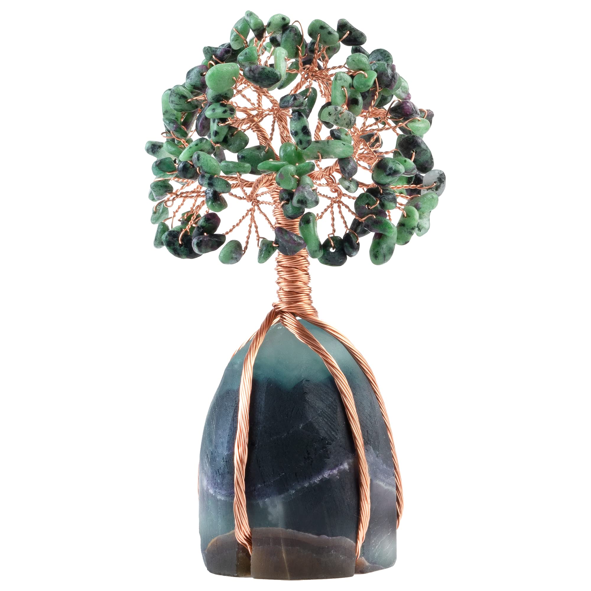 Ruby Zoisite Tree of Life, Handmade Gemstone Tree with Natural Fluorite Stone Base, Feng Shui Crystal Decoration, Spiritual Gift