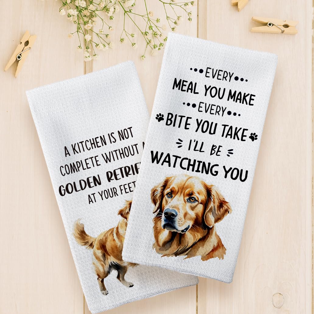 Tzhim Golden Retriever Gifts Kitchen Towels Set Of 2, Golden Retriever Gifts For Women, Golden Retriever Decor Hand Towels, Gold