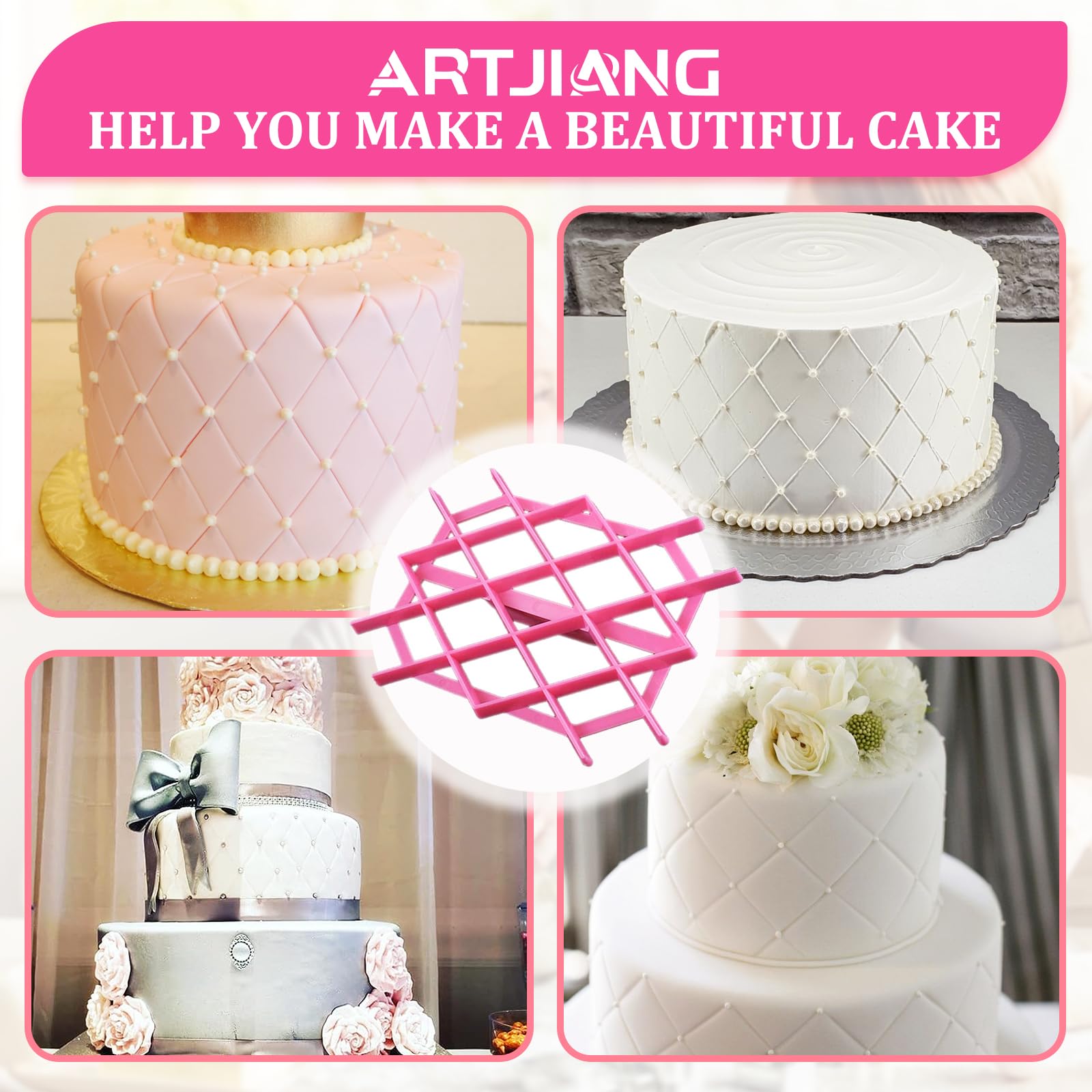 Rhombus Diamond Shape Fondant Cake Mould Embosser, 4.9In Fondant Embosser, Lace Flower Cookie Cutter, Accessories For Cake Fonda