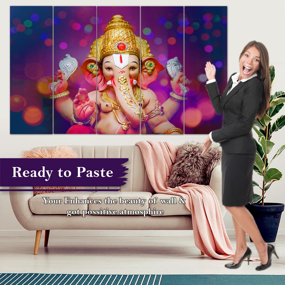 Maxstone Ganpati ji Multiple Frames Big Siz Wall Painting (50 x 30 Inch, Vynl) For living Room, Bedroom, Drawing Room, Home, Off