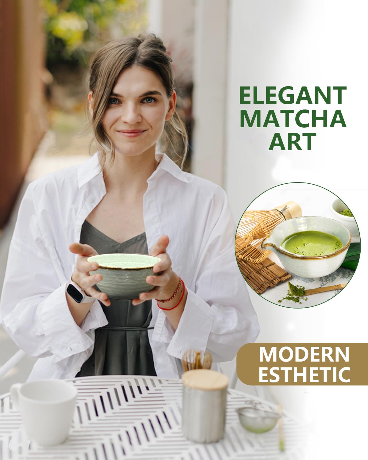 Taruzil Matcha Whisk Set With Matcha Bowl, Matcha Bamboo Whisk, Scoop, Sifter, Matcha Whisk Holder Unique Gifts For Women Men Gi
