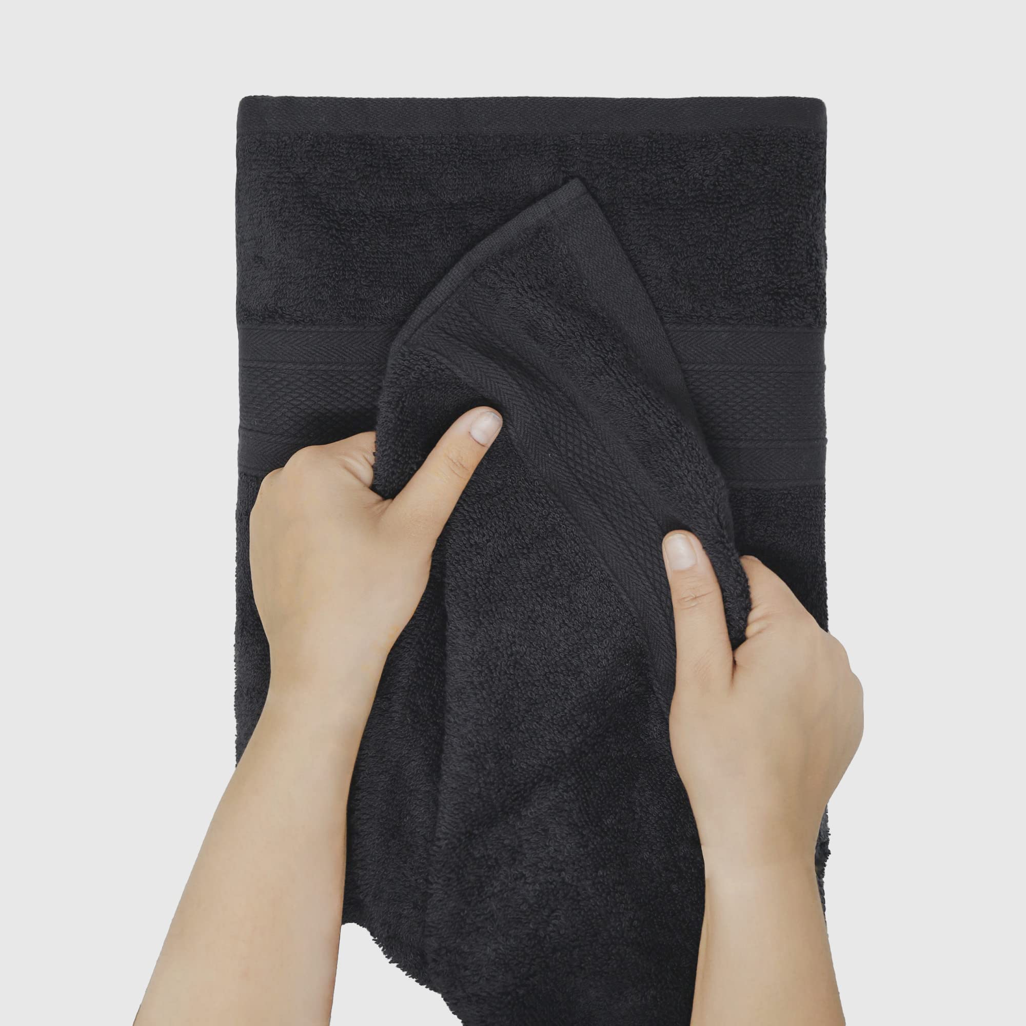 Trident Black Towel Set, 2 Black Bath Towels, 2 Black Hand Towels, 2 Black Washcloth, Soft Absorbent Fast Dry Bathroom Towels, 1