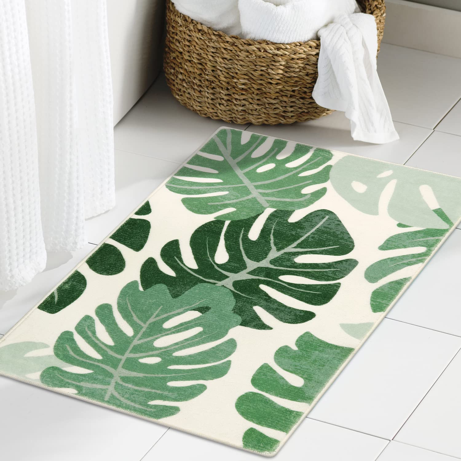 Haocoo Bath Mats For Bathroom Non Slip, 20X32 Inch Ultra Soft Cute Leaves Small Bath Rug,Machine Washable Rug Bathroom Floor Mat