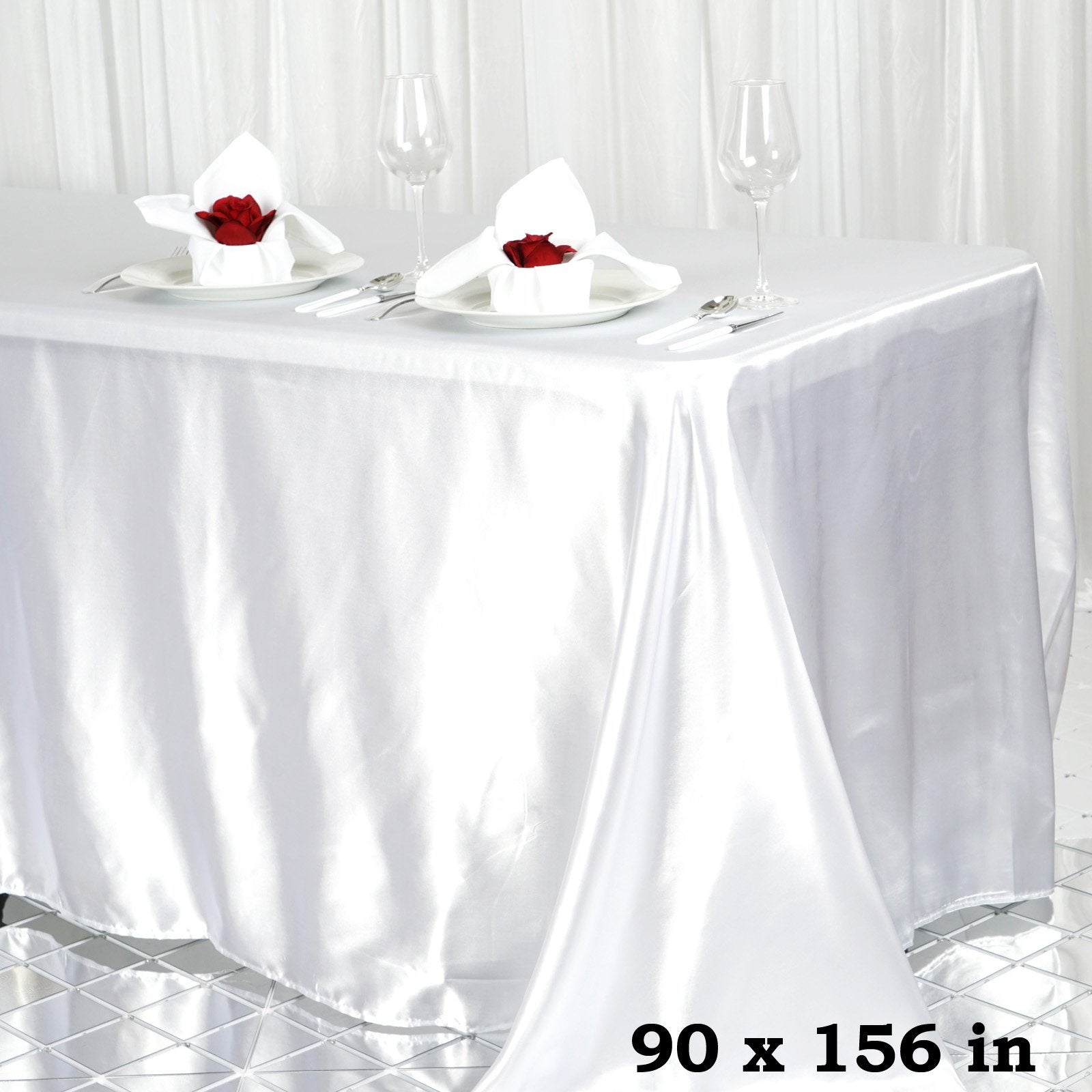 Balsacircle 90X156 Inch White Satin Rectangle Tablecloth Table Cover Linens For Wedding Table Cloth Party Reception Events Kitch