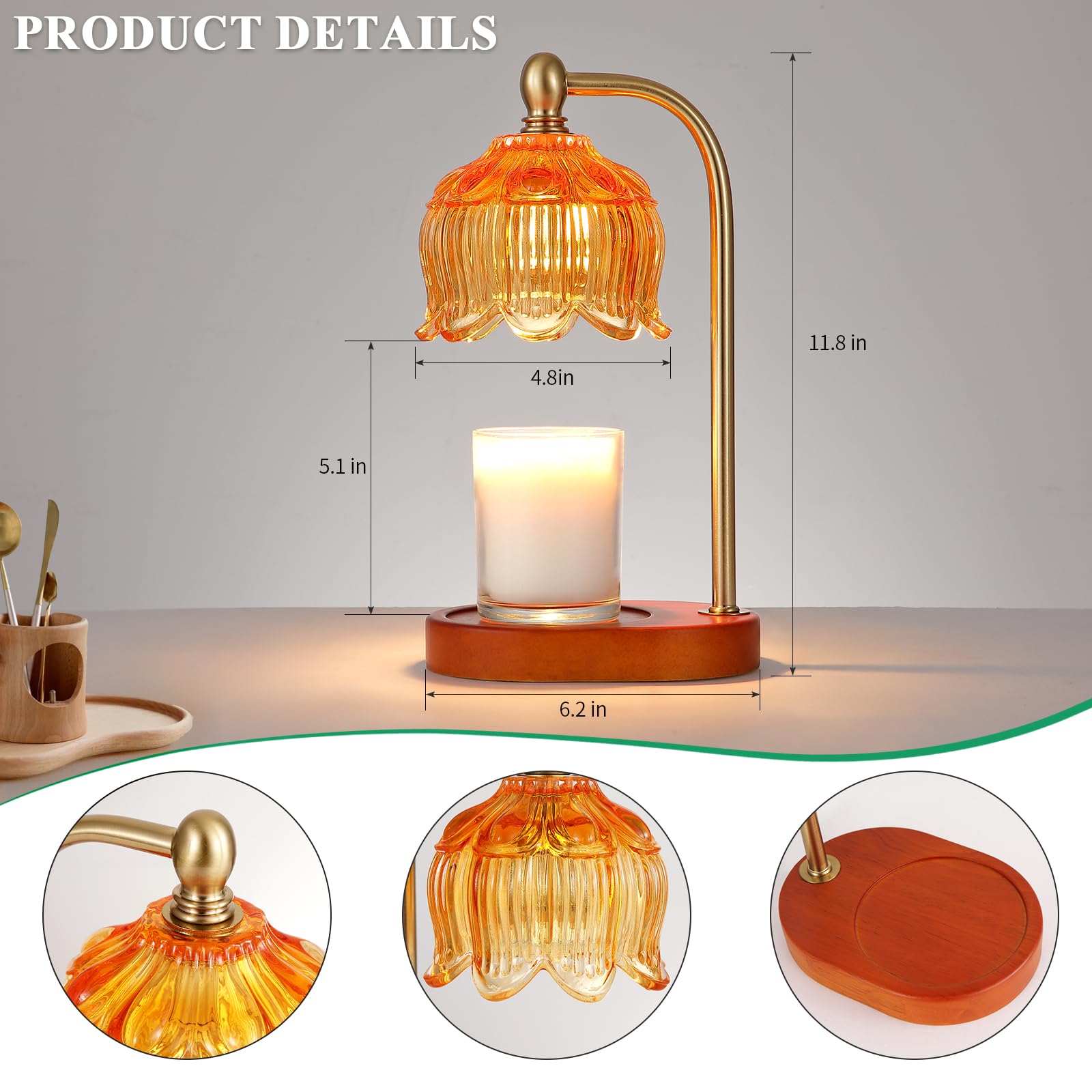 Candle Warmer Lamp with Timer and Dimmer,Electric Amber Light Gifts for Women Melt Wax Warmer Lamp with 2 Bulbs for Candle Jars