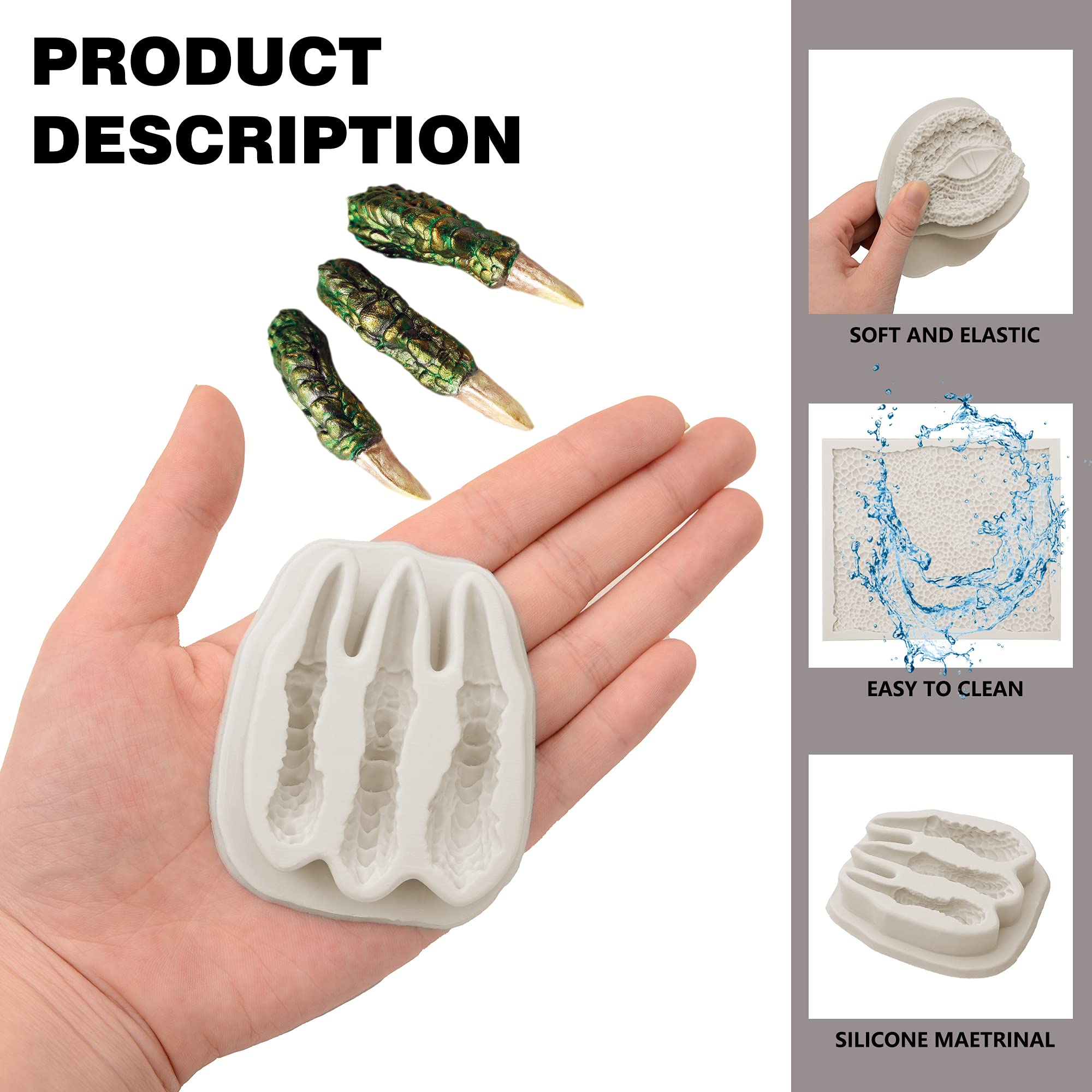 Muyulin Dragon Fondant Molds (3 Pack), Silicone Dragon Eyes Dinosaur Claws Skin Candy Mold For Baking Dragon Themed Christmas Ca